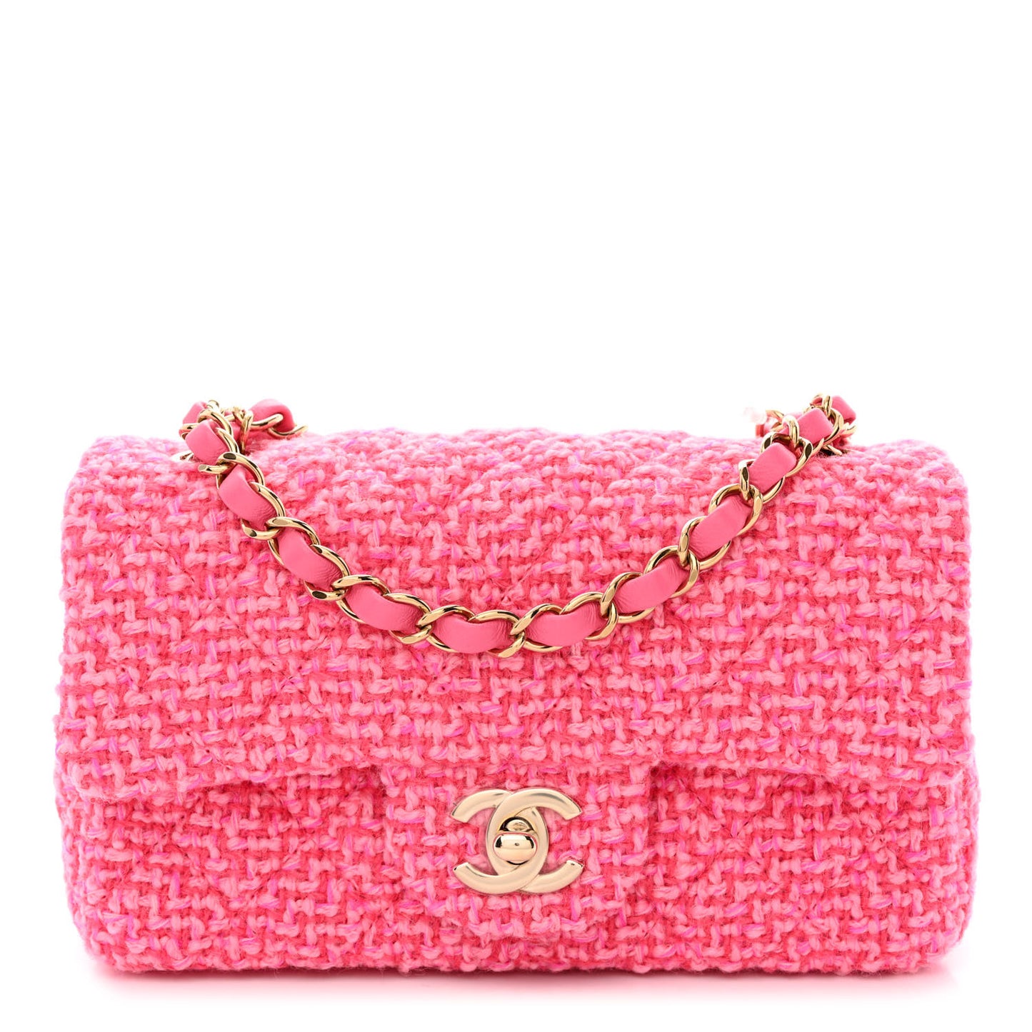 Wool Tweed Quilted Mini Rectangular Flap Dark Pink Fuchsia