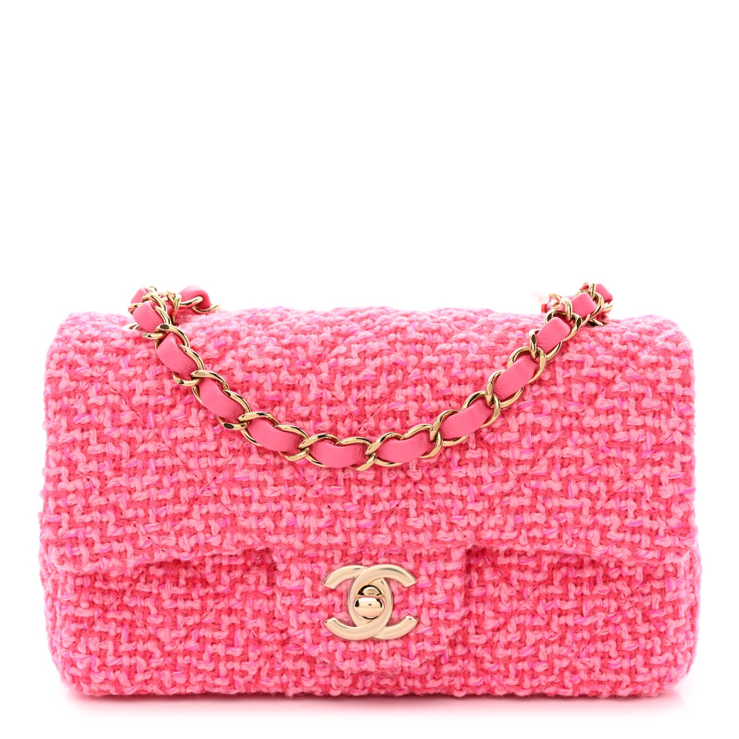 Chanel Wool Tweed Quilted Mini Rectangular Flap Dark Pink Fuchsia 1 of 11