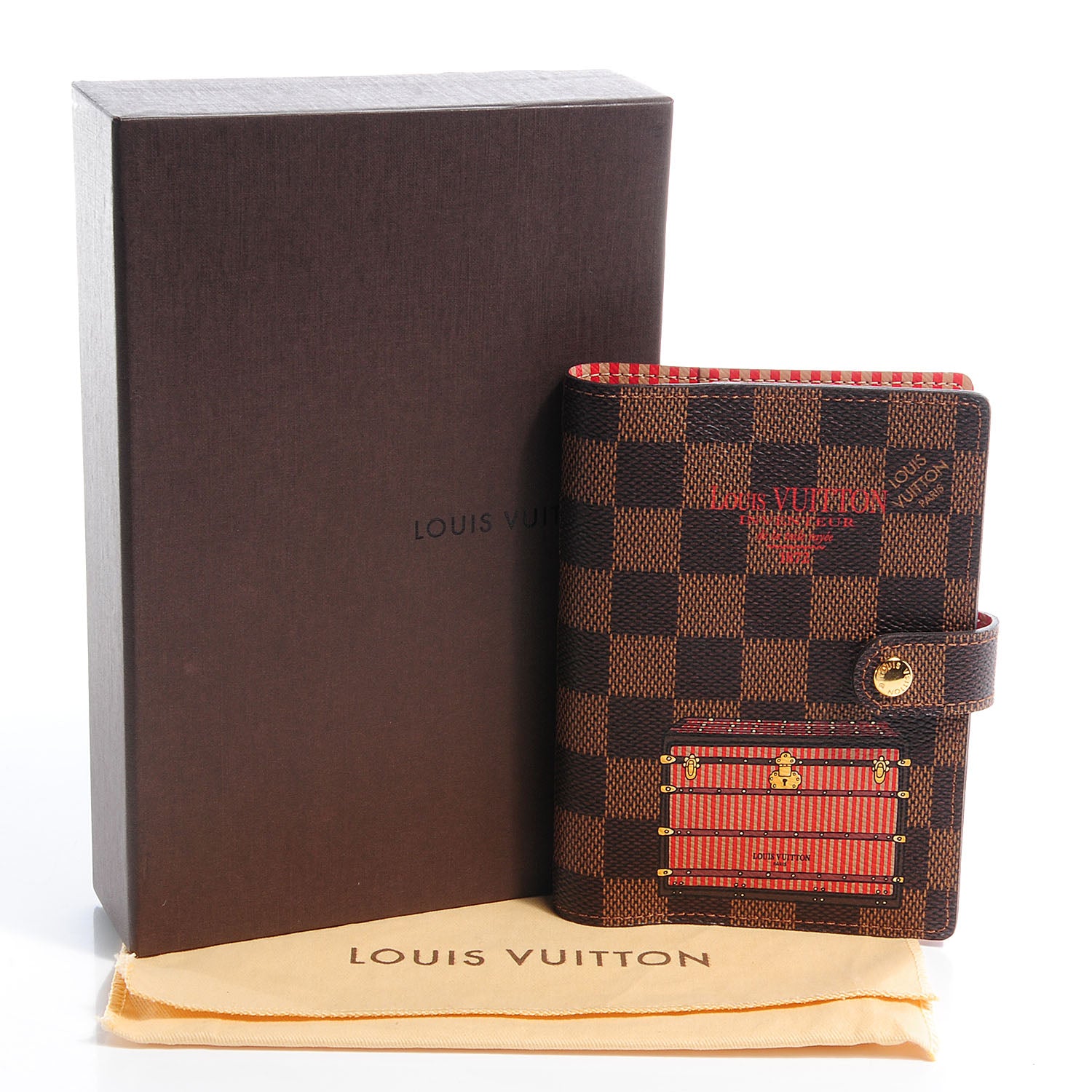 Louis Vuitton Damier Ebene Trunks and Locks Small Ring Agenda Cover 7 of 7