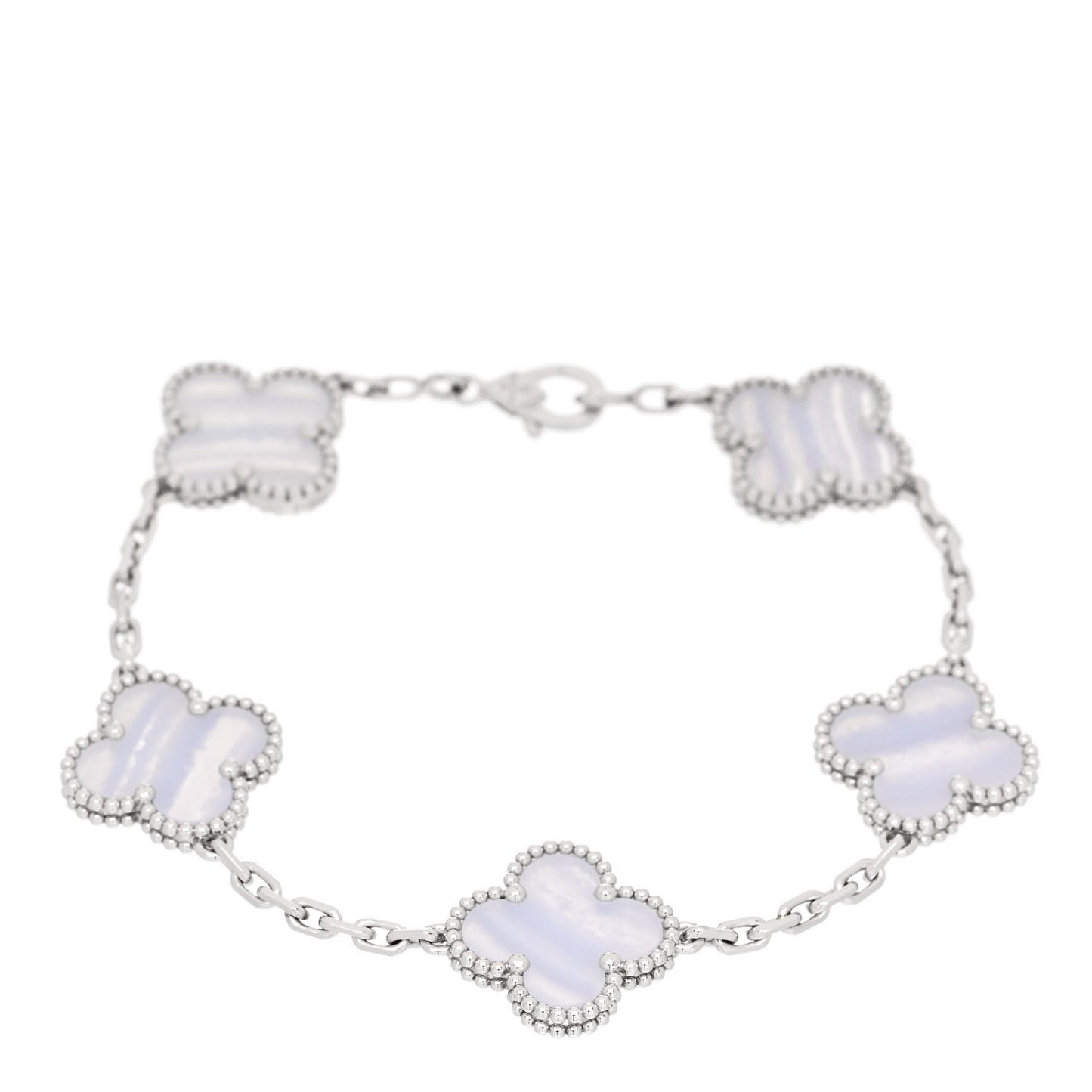 18K White Gold Chalcedony 5 Motifs Vintage Alhambra Bracelet