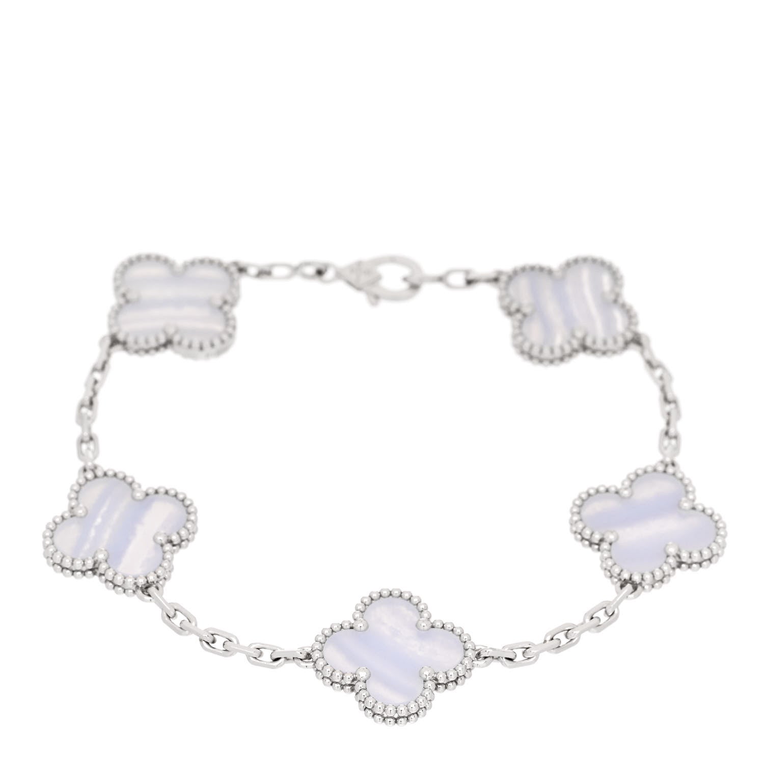 Van Cleef & Arpels 18K White Gold Chalcedony 5 Motifs Vintage Alhambra Bracelet 1 of 5