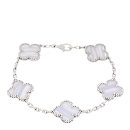 Van Cleef & Arpels 18K White Gold Chalcedony 5 Motifs Vintage Alhambra Bracelet 1 of 5