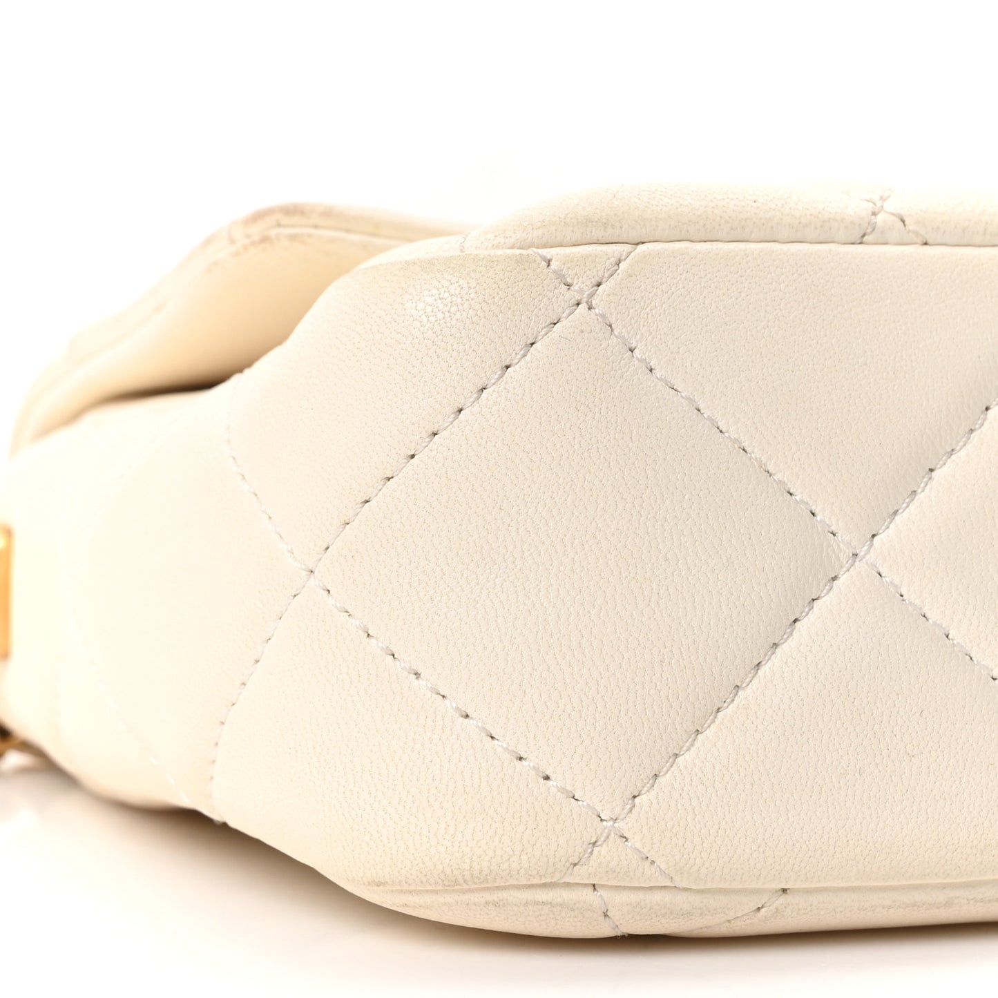 Shiny Lambskin Quilted Pearl Twist Mini Square Flap White