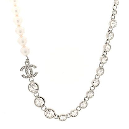 Chanel Pearl Crystal CC Choker Necklace Silver 1 of 5
