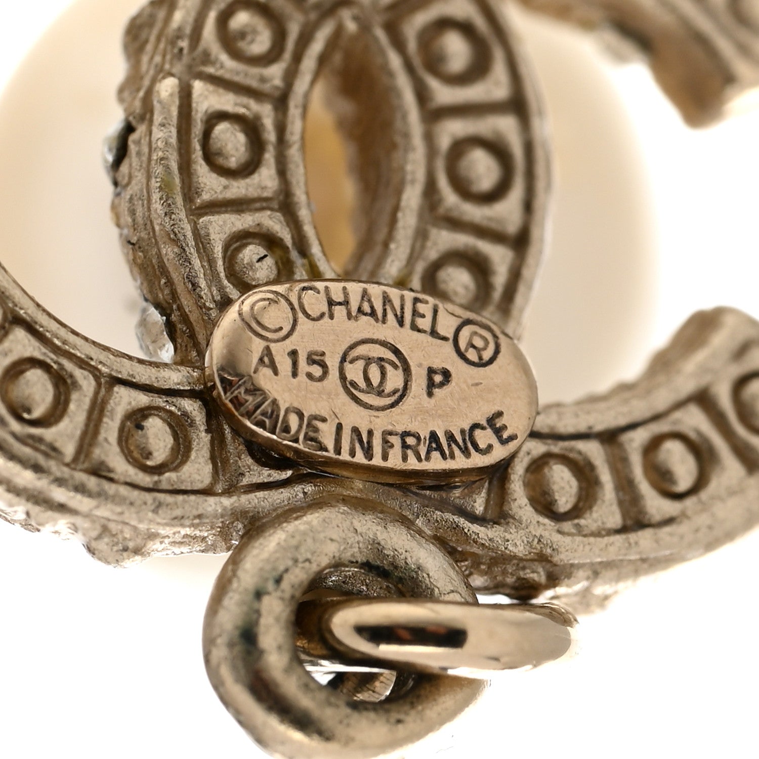 Chanel Pearl Crystal CC Drop Earrings Gold 4 of 5