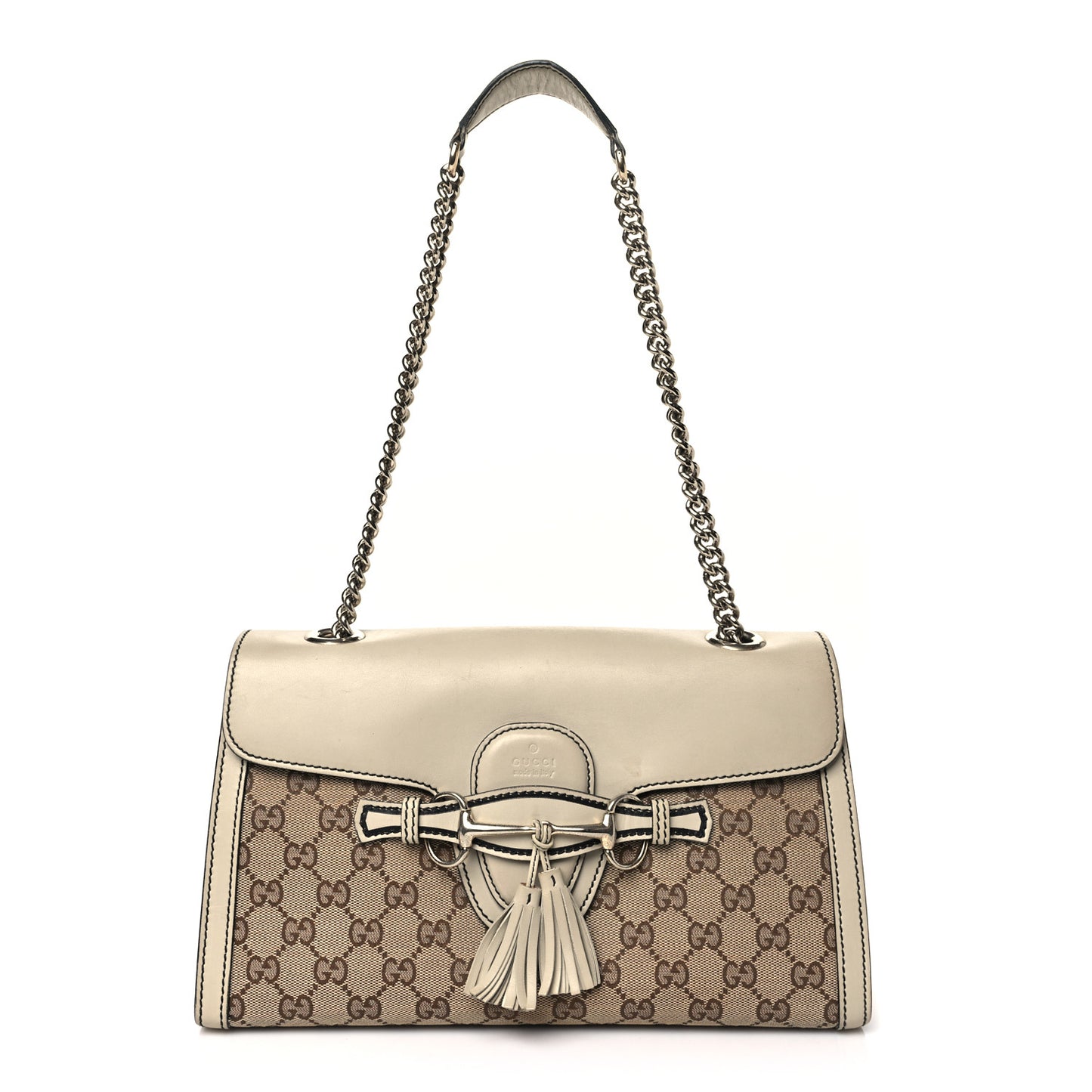 Monogram Margaux Calfskin Medium Emily Chain Shoulder Bag Beige Ebony Mystic White