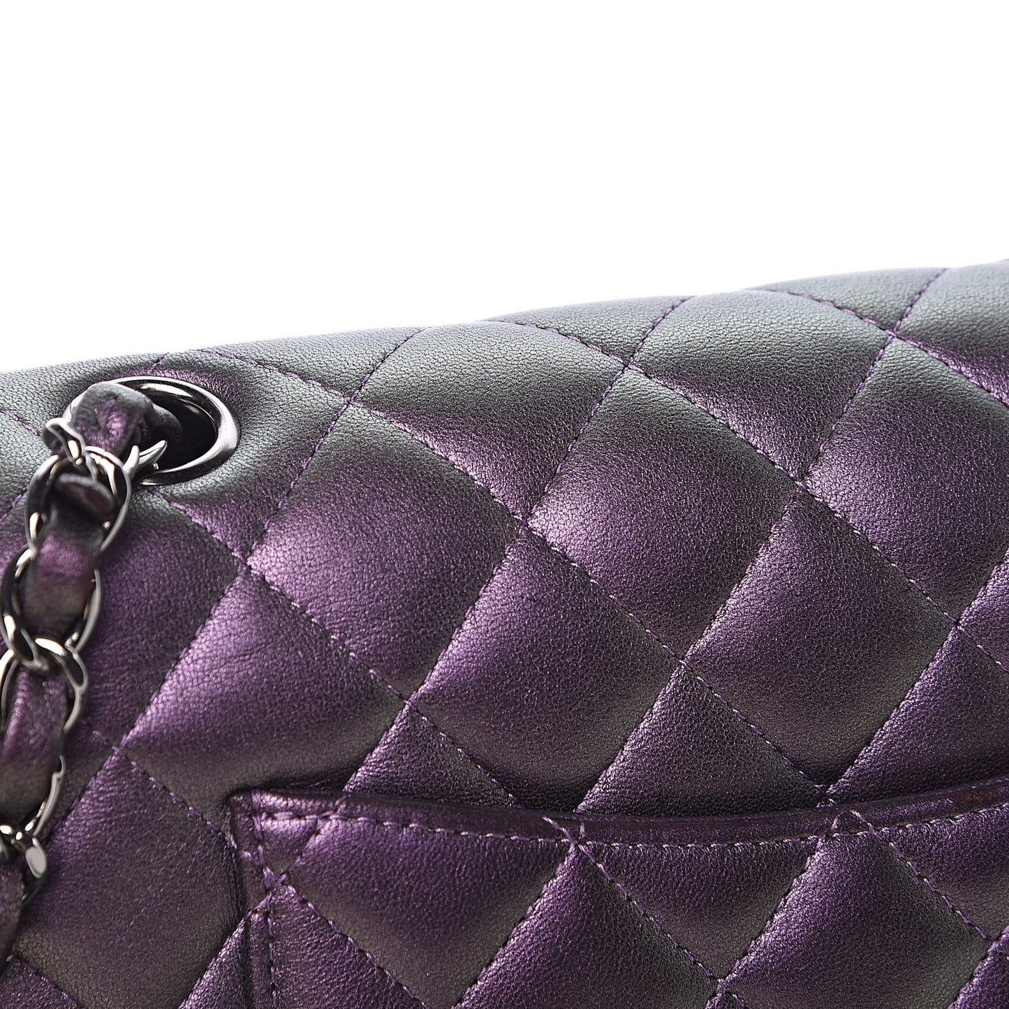 Metallic Lambskin Quilted Mini Rectangular Flap Purple
