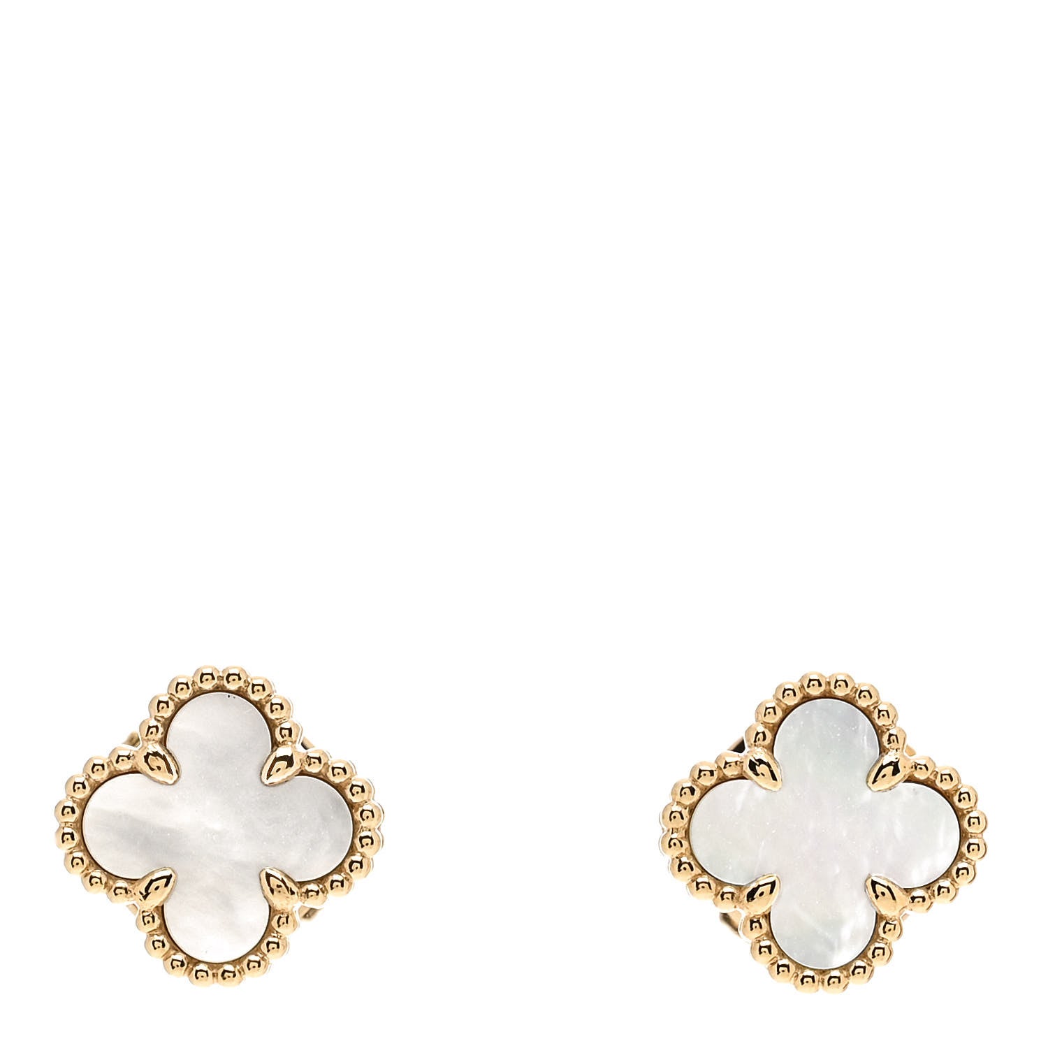 Van Cleef & Arpels 18K Yellow Gold Mother of Pearl Sweet Alhambra Earrings 1 of 5