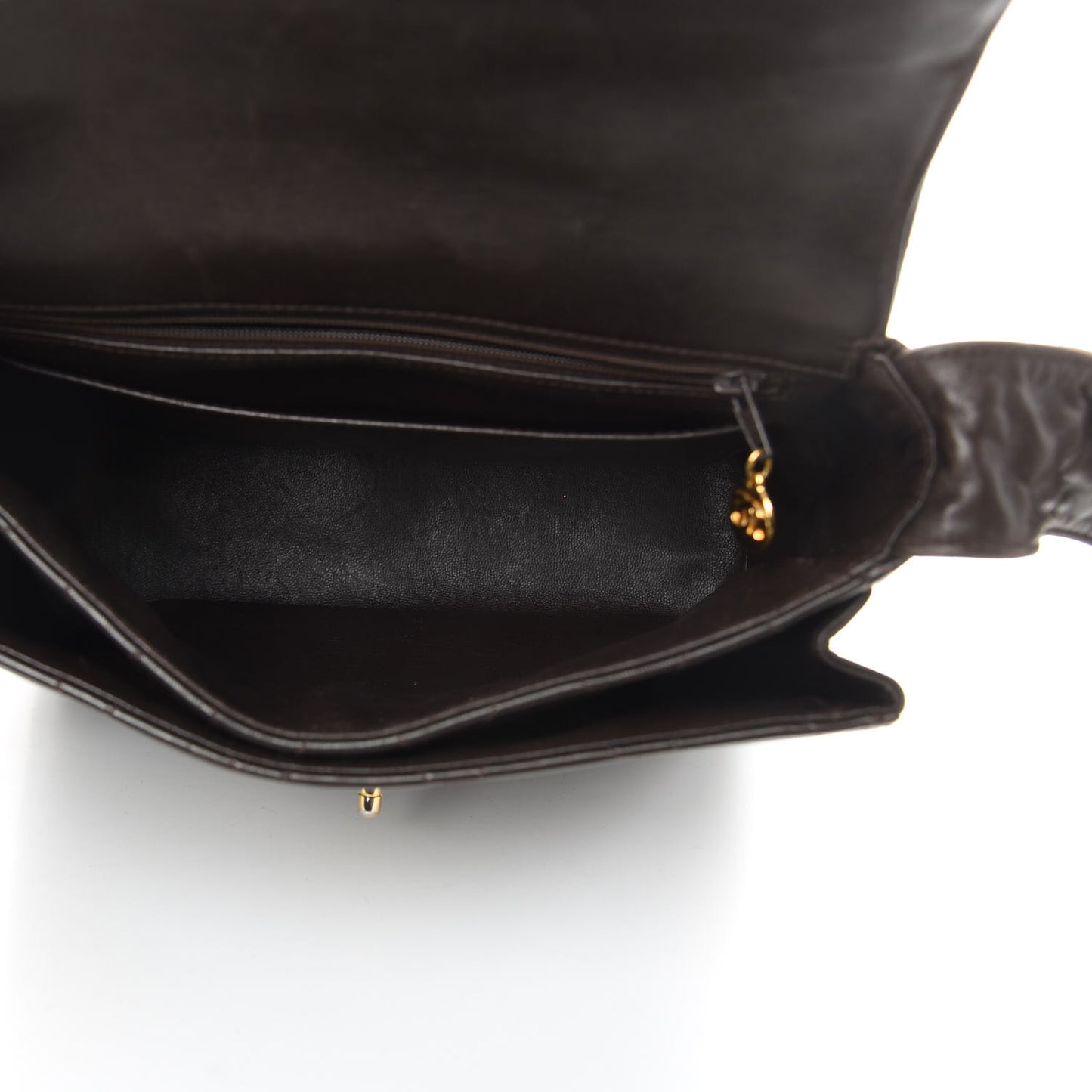 Lambskin Quilted Flap Shoulder Bag Dark Brown