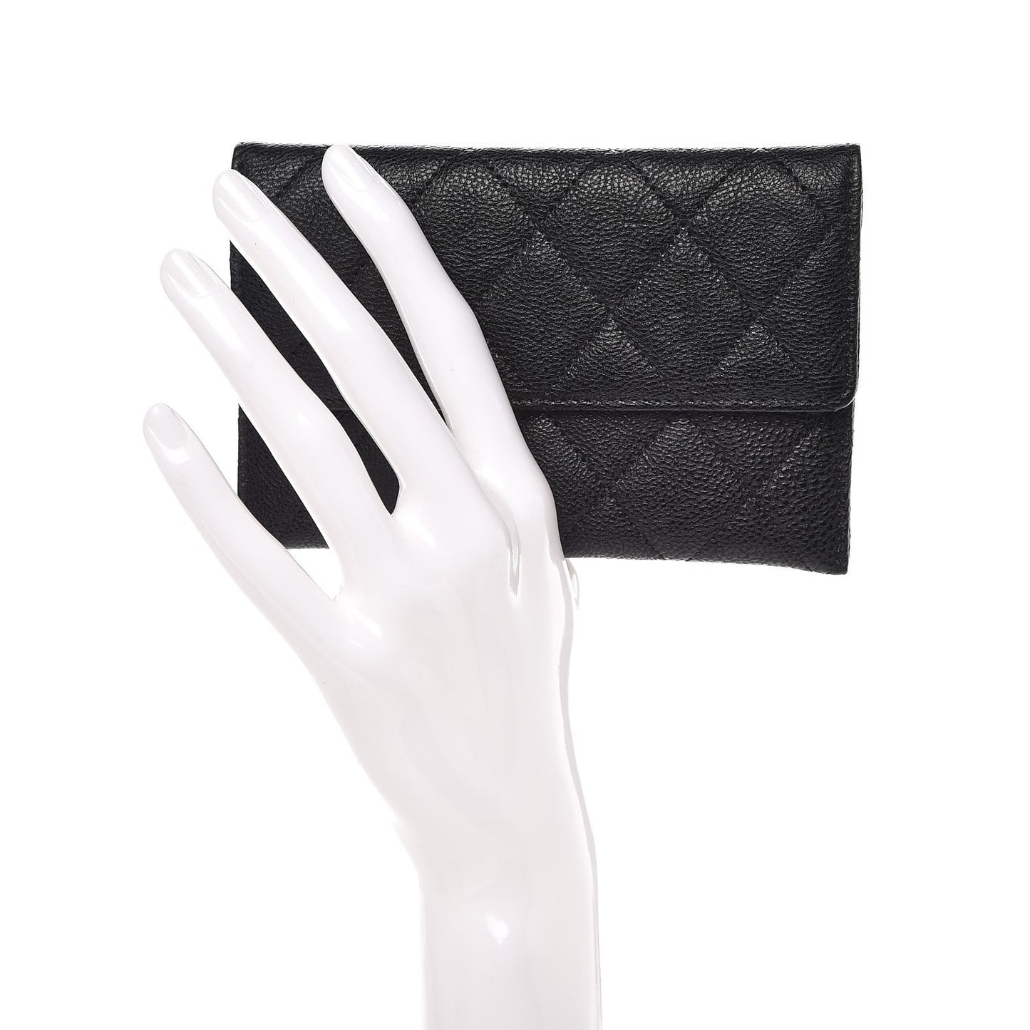 Caviar Quilted Wallet On Removable Chain Insert Black