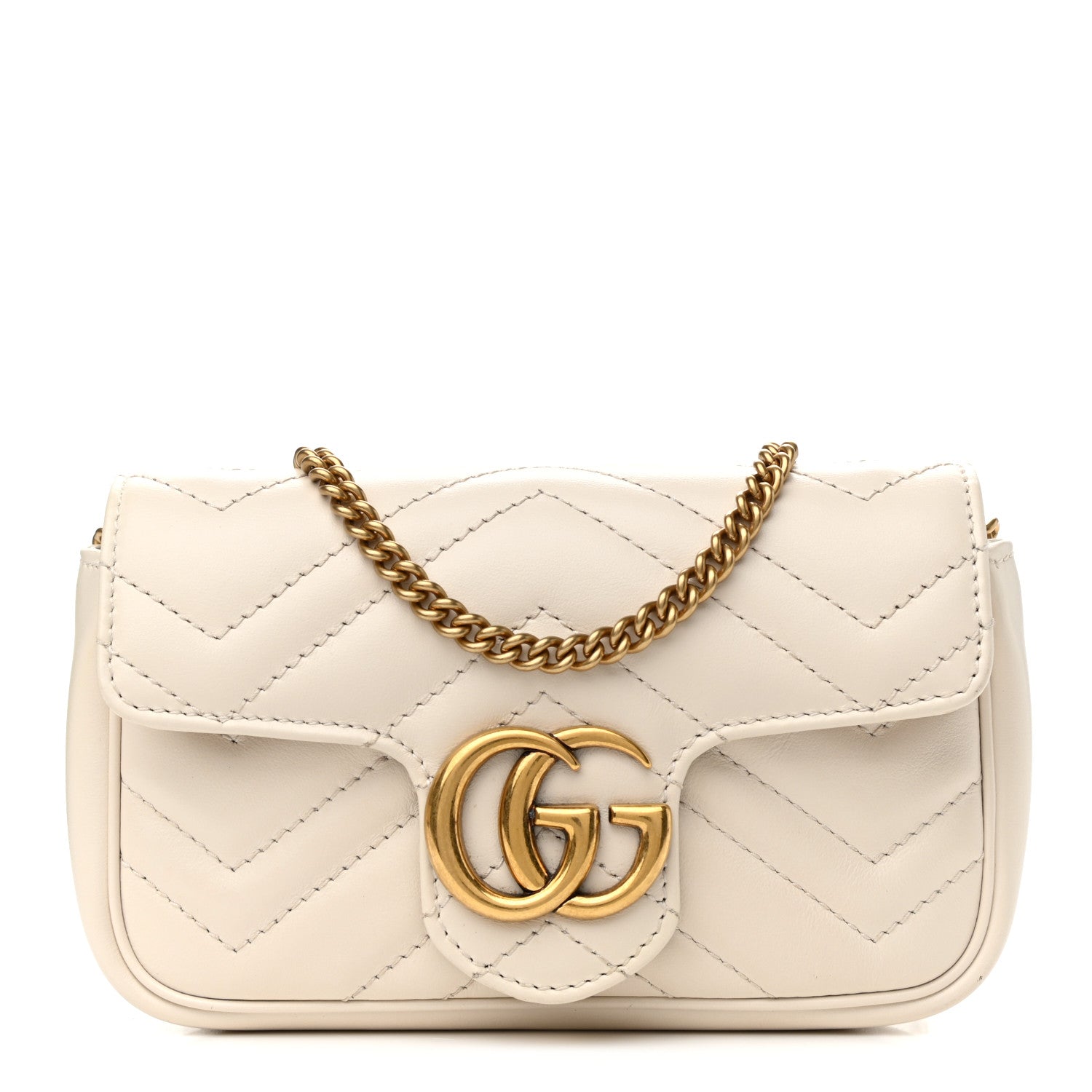 Gucci Calfskin Matelasse Super Mini GG Marmont Shoulder Bag White 1 of 11