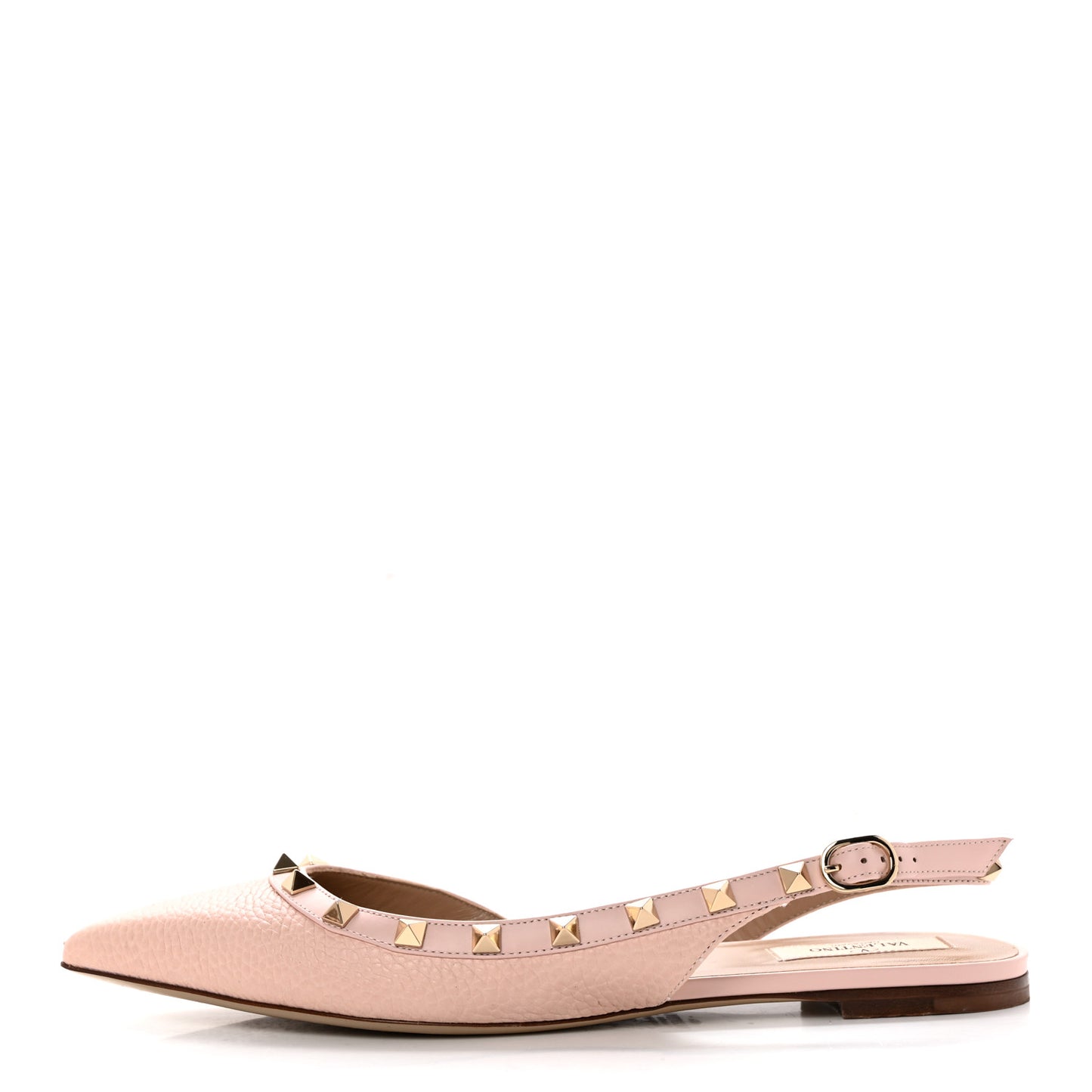 Pebbled Calfskin Rockstud Slingback Flats 39 Rose Quartz