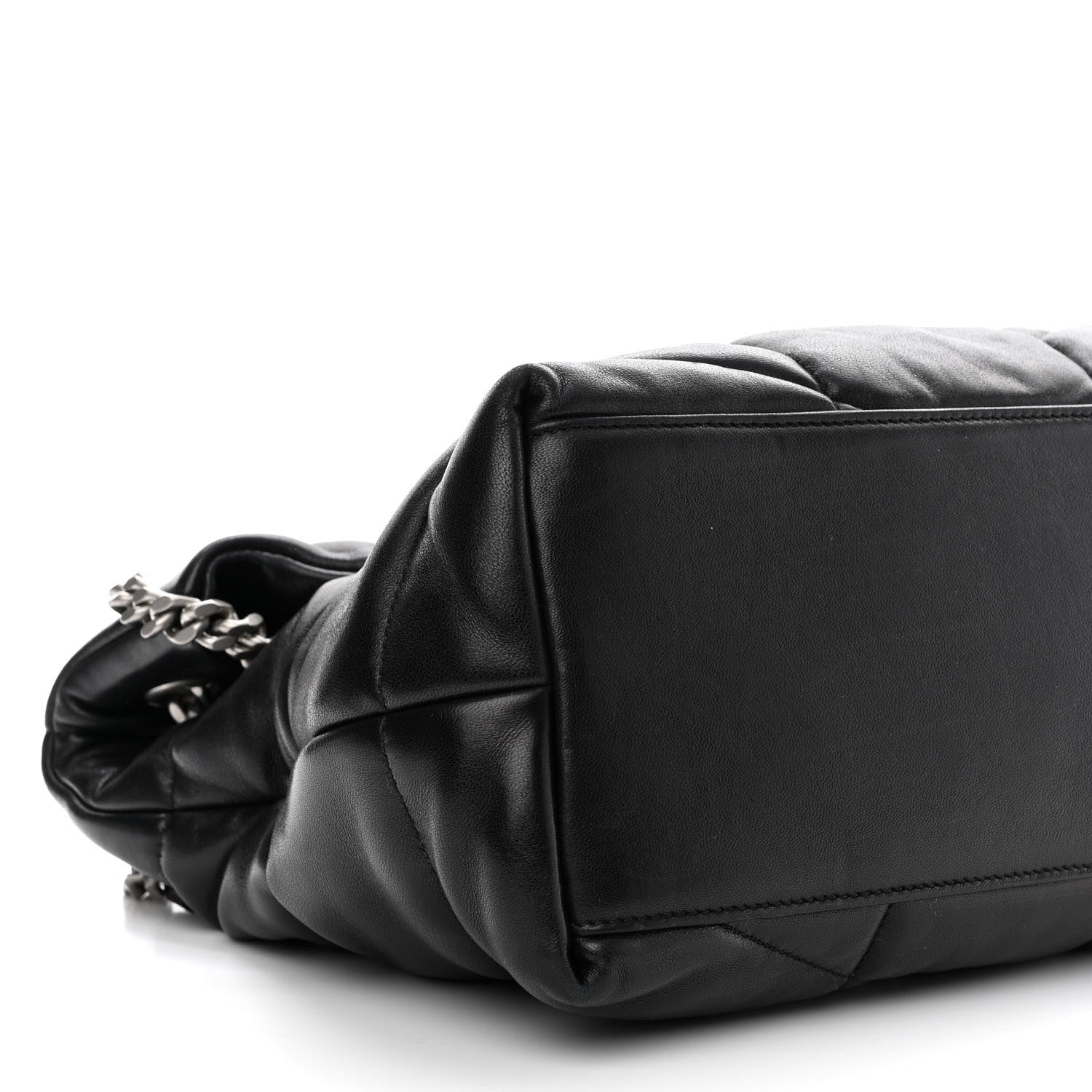Saint Laurent Lambskin Quilted Medium Loulou Puffer Monogram Chain Satchel Black 10 of 11
