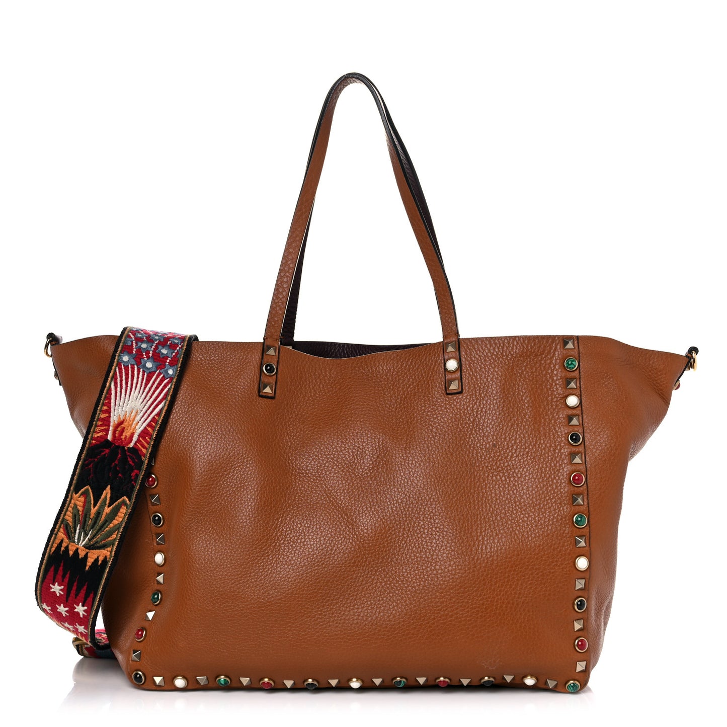 Stampa Alce Calfskin Medium Guitar Strap Rockstud Rolling Reversible Tote Light Cuir Rubin