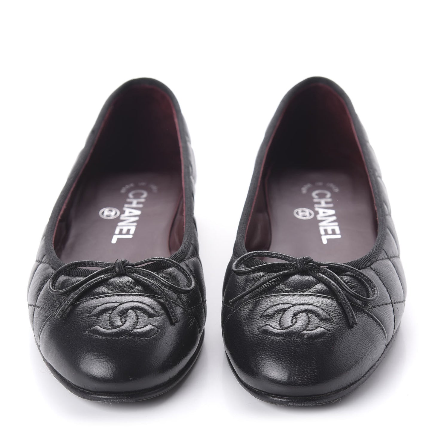 Aged Calfskin Quilted Cap Toe Ballerina Flats 35 Black