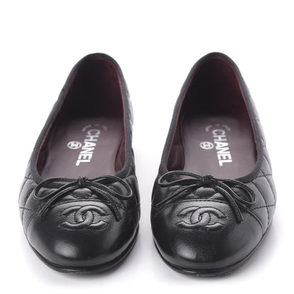 Chanel Aged Calfskin Quilted Cap Toe Ballerina Flats 35 Black 2 of 8