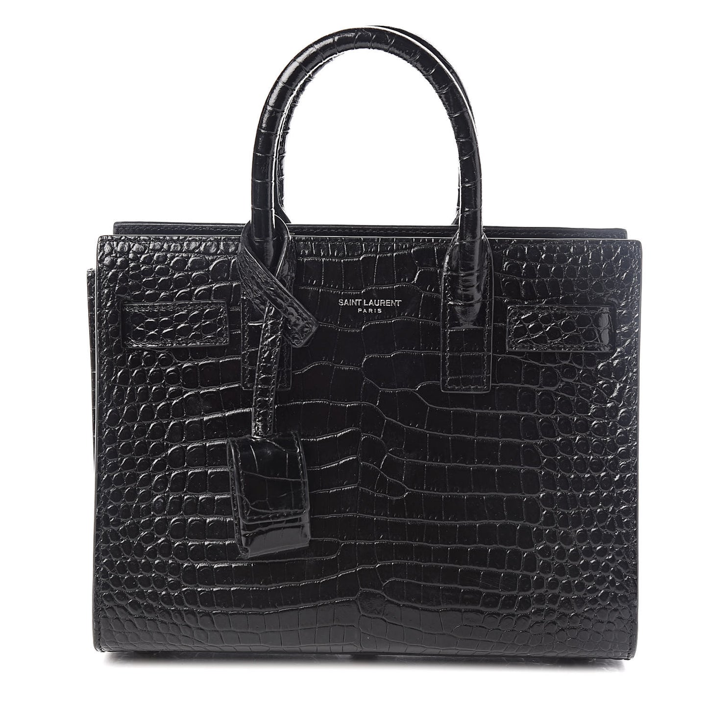 Calfskin Crocodile Embossed Nano Sac De Jour Black