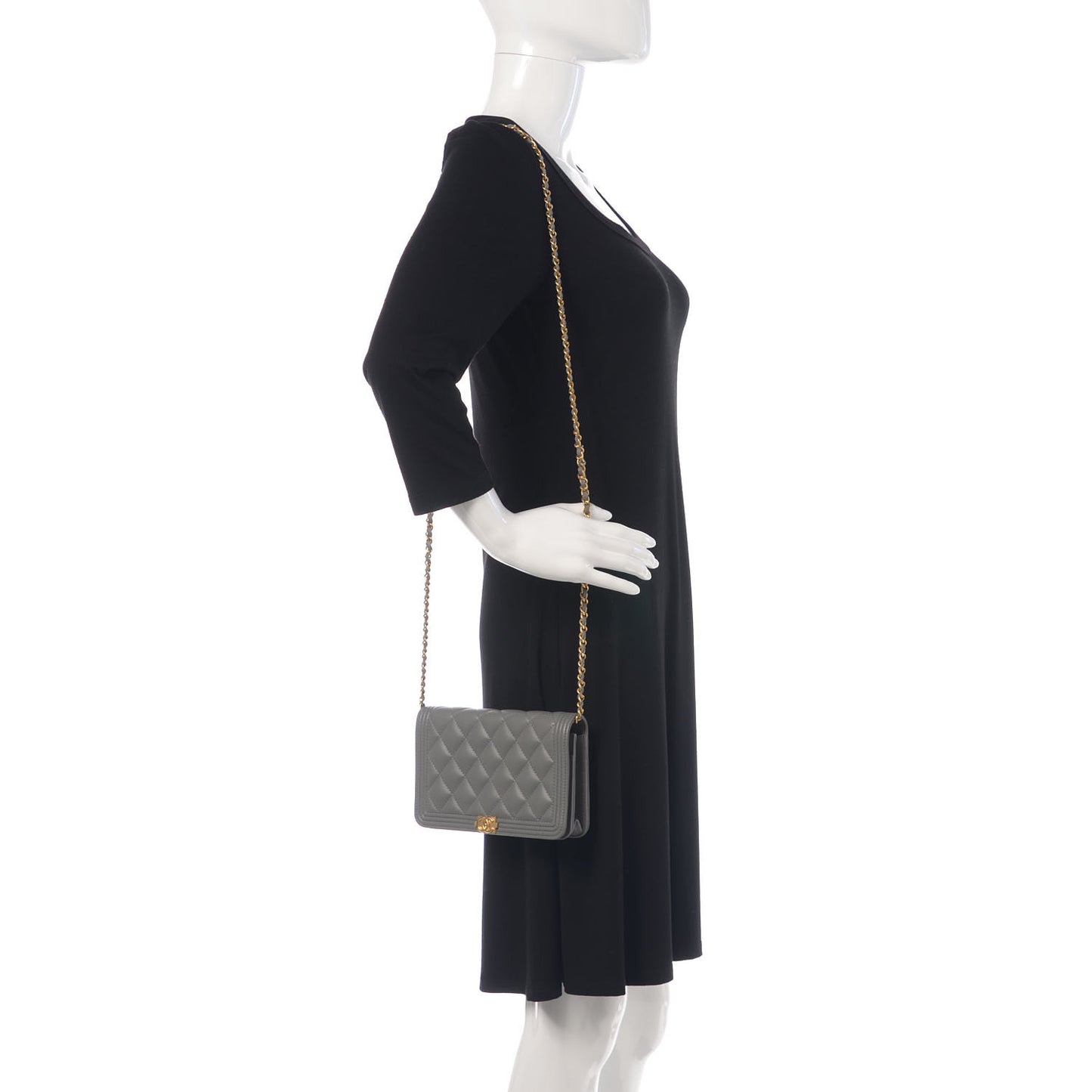 Lambskin Quilted Boy Wallet On Chain WOC Grey