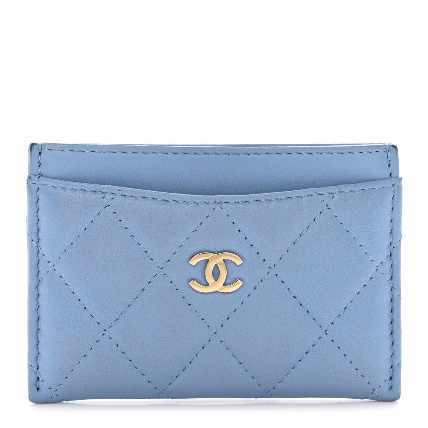 Lambskin Quilted Card Holder Light Blue
