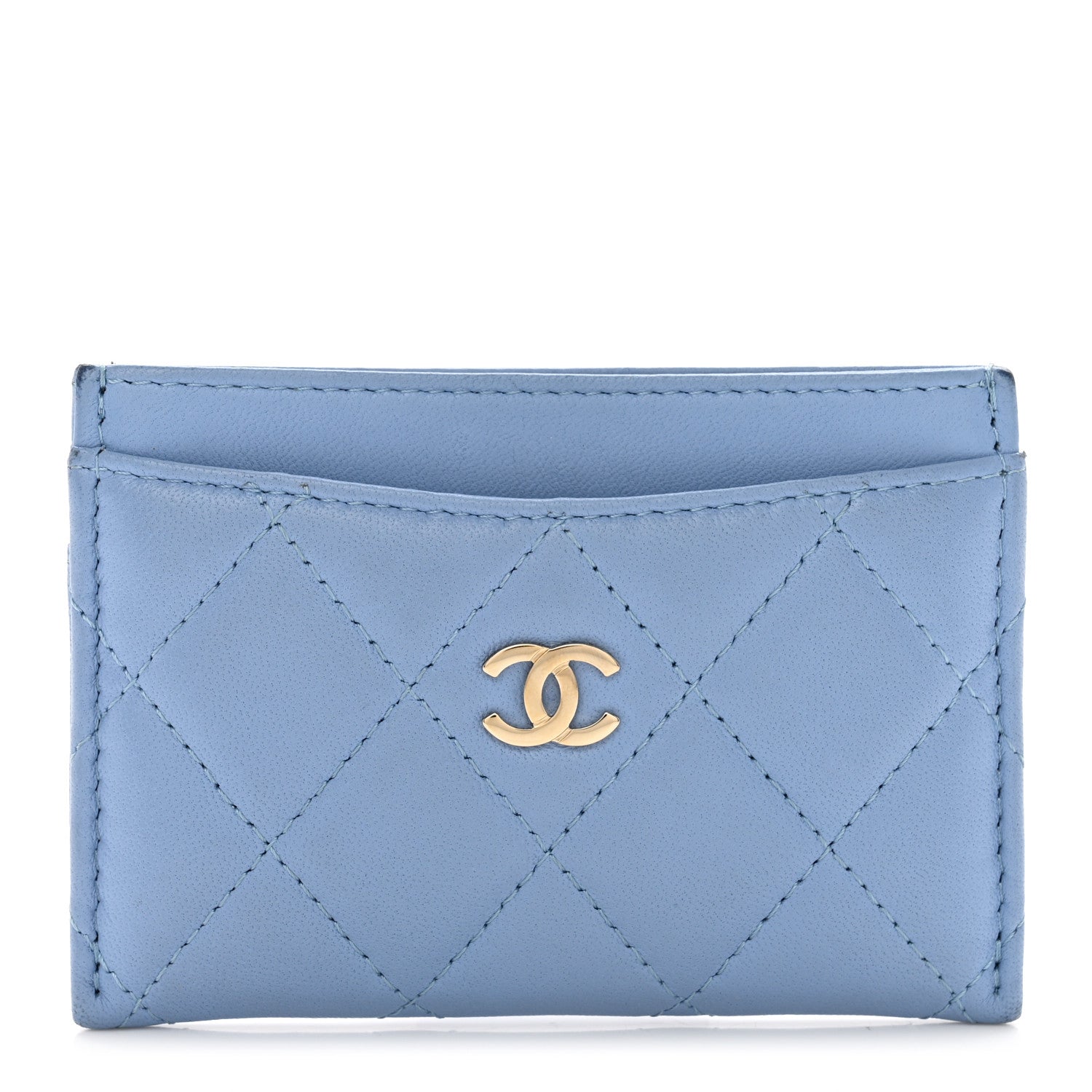 Chanel Lambskin Quilted Card Holder Light Blue 1 of 9