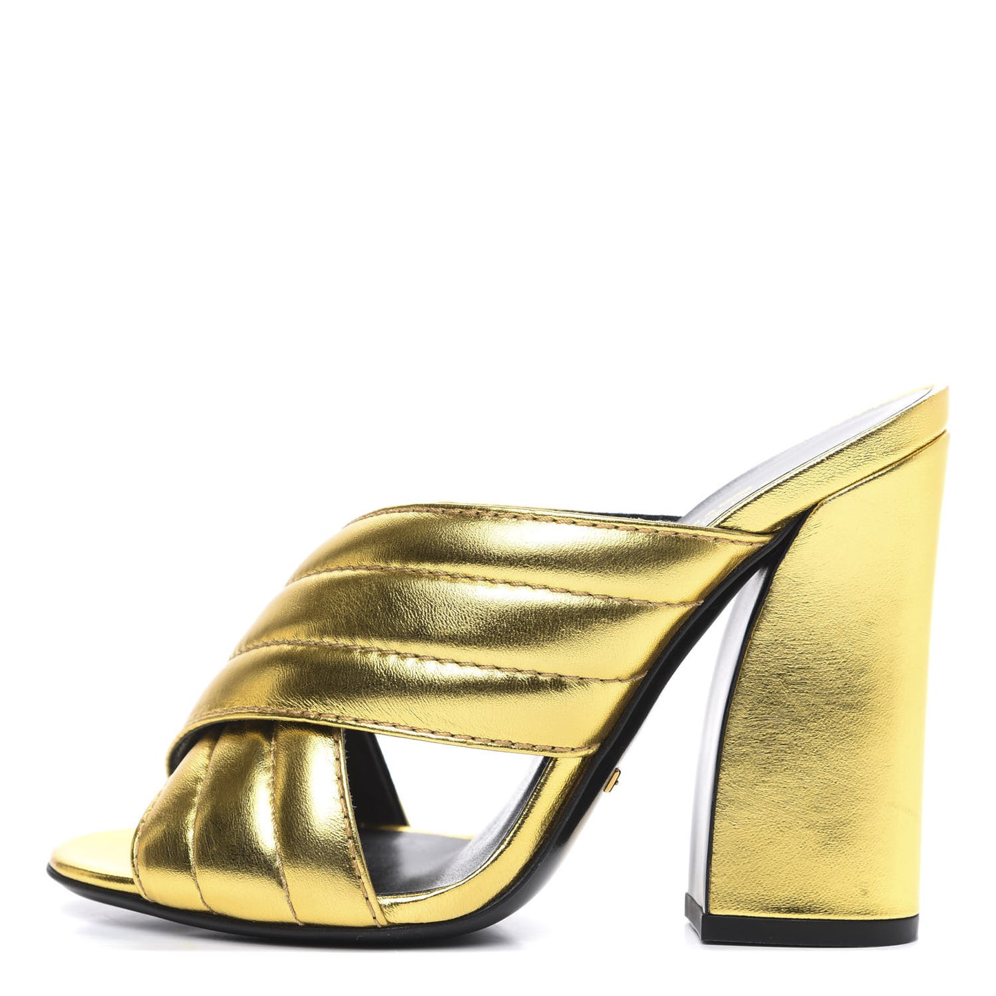 Metallic Nappa Webby Crossover High Heel Slide Sandals 35 Oro Vecchio
