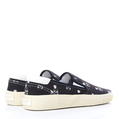 Saint Laurent Canvas Solaris Pinaskullada Skate Slip On Sneakers 38 Black White 4 of 11