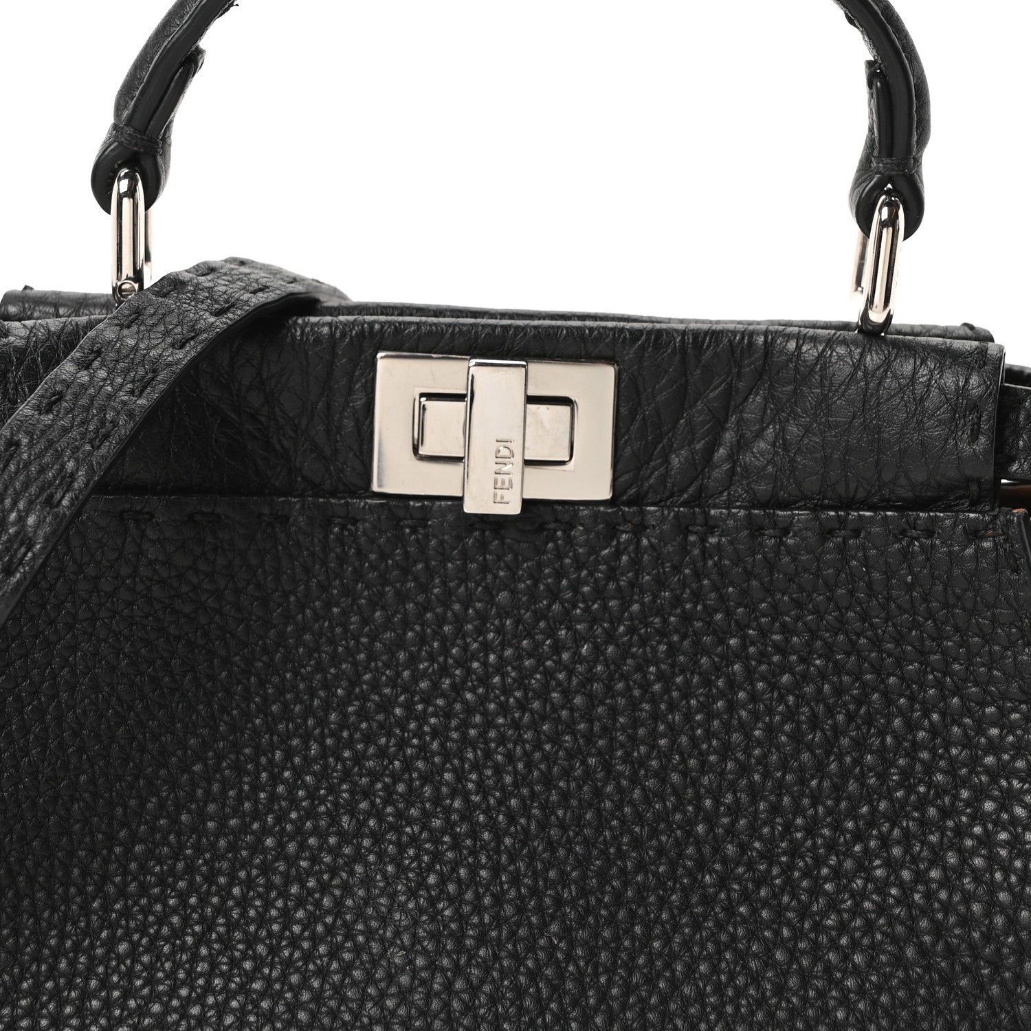 Fendi Cuoio Romano Selleria Bi-Color Mini Peekaboo Iconic Satchel Black Mou 7 of 9