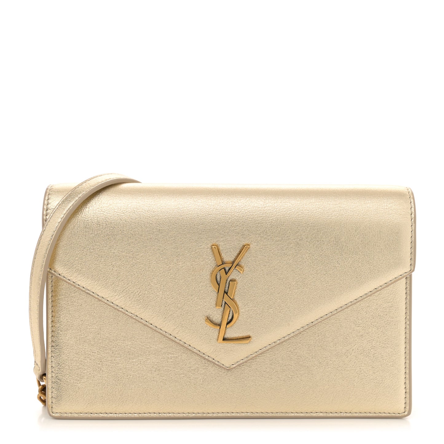 Metallic Calfskin Monogram Envelope Chain Wallet Gold