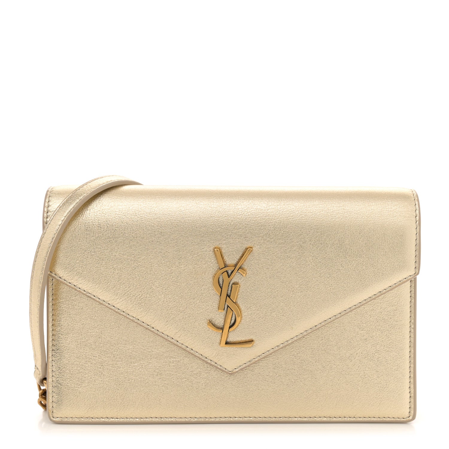 Saint Laurent Metallic Calfskin Monogram Envelope Chain Wallet Gold 1 of 13