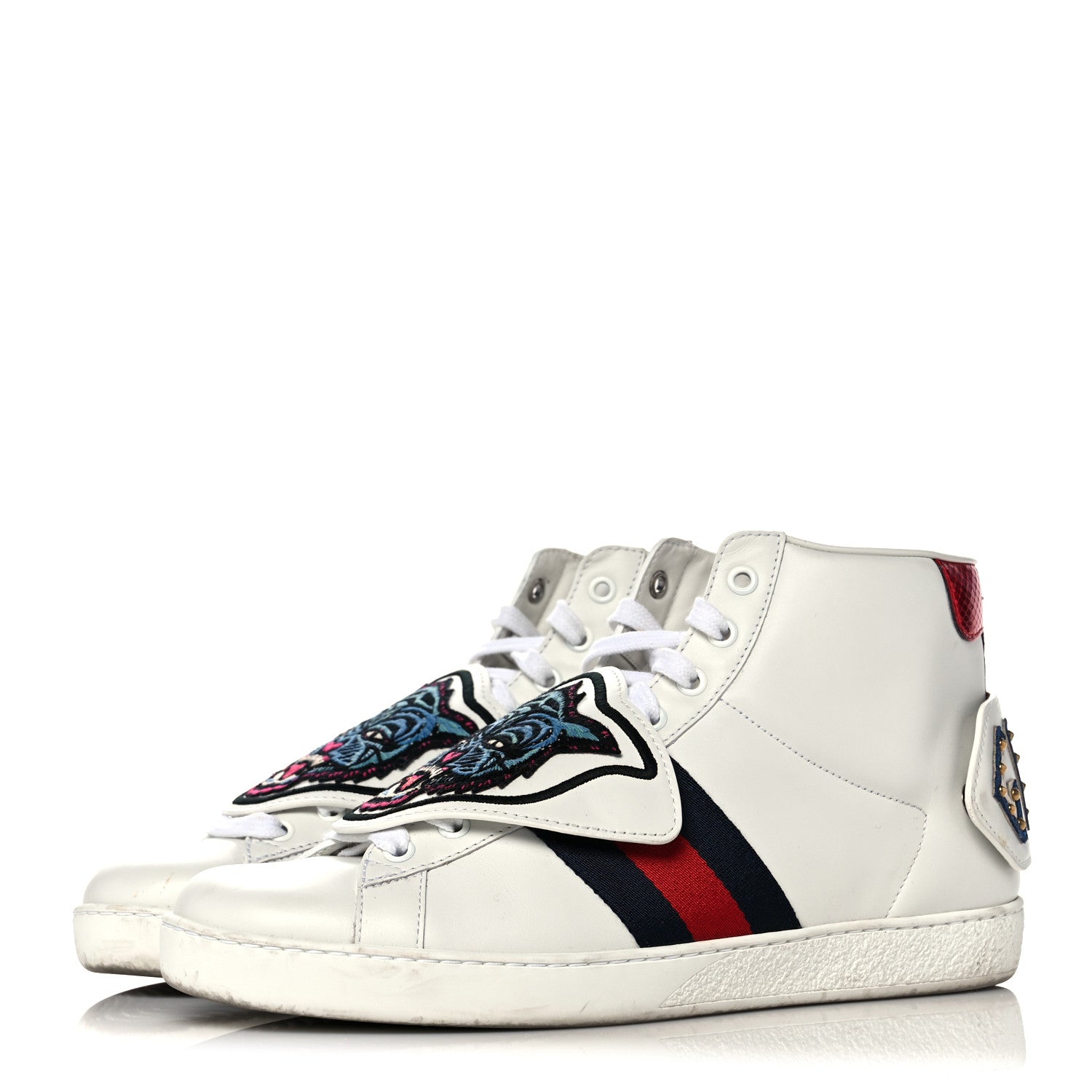 Gucci Calfskin Ayers Embroidered Web Mens Ace Removable Patches High Top Sneakers 7.5 White 3 of 14