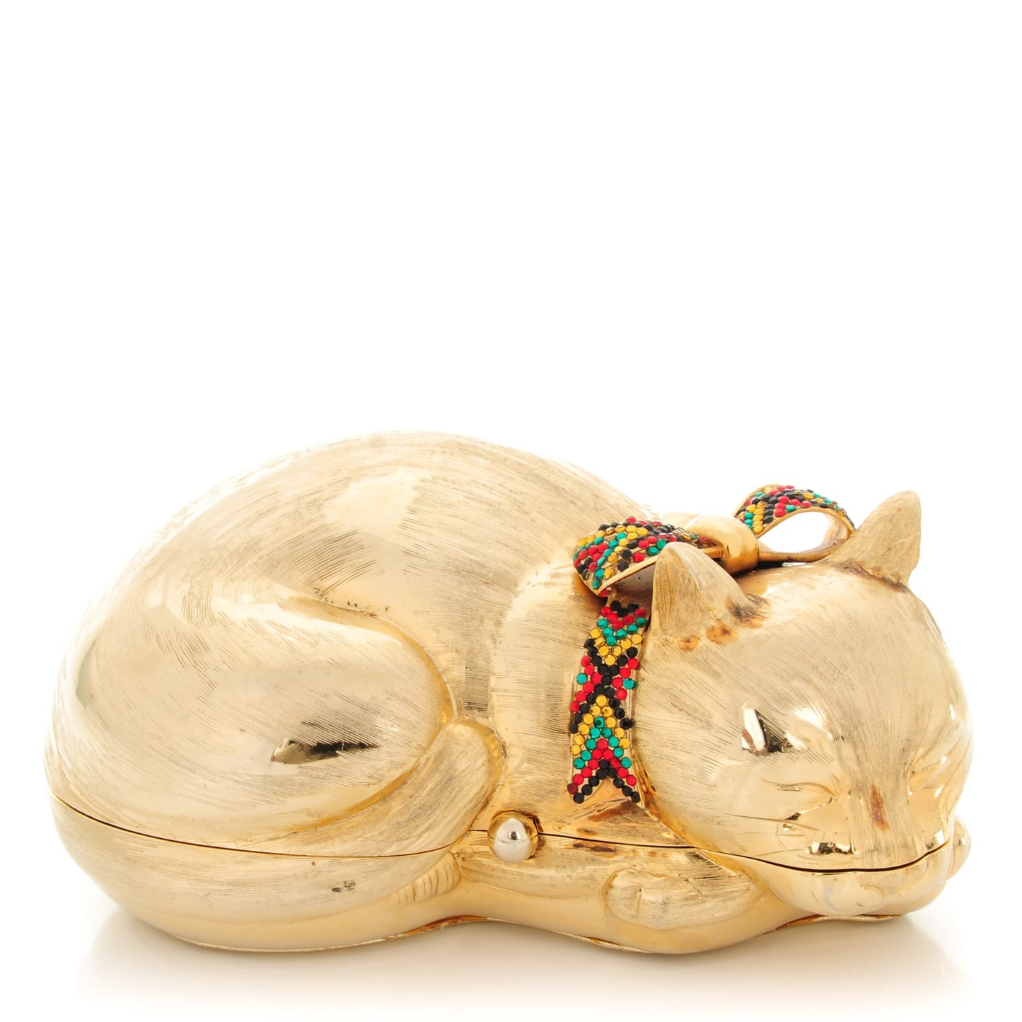 Swarovski Crystal Sleeping Cat Minaudiere Clutch Gold