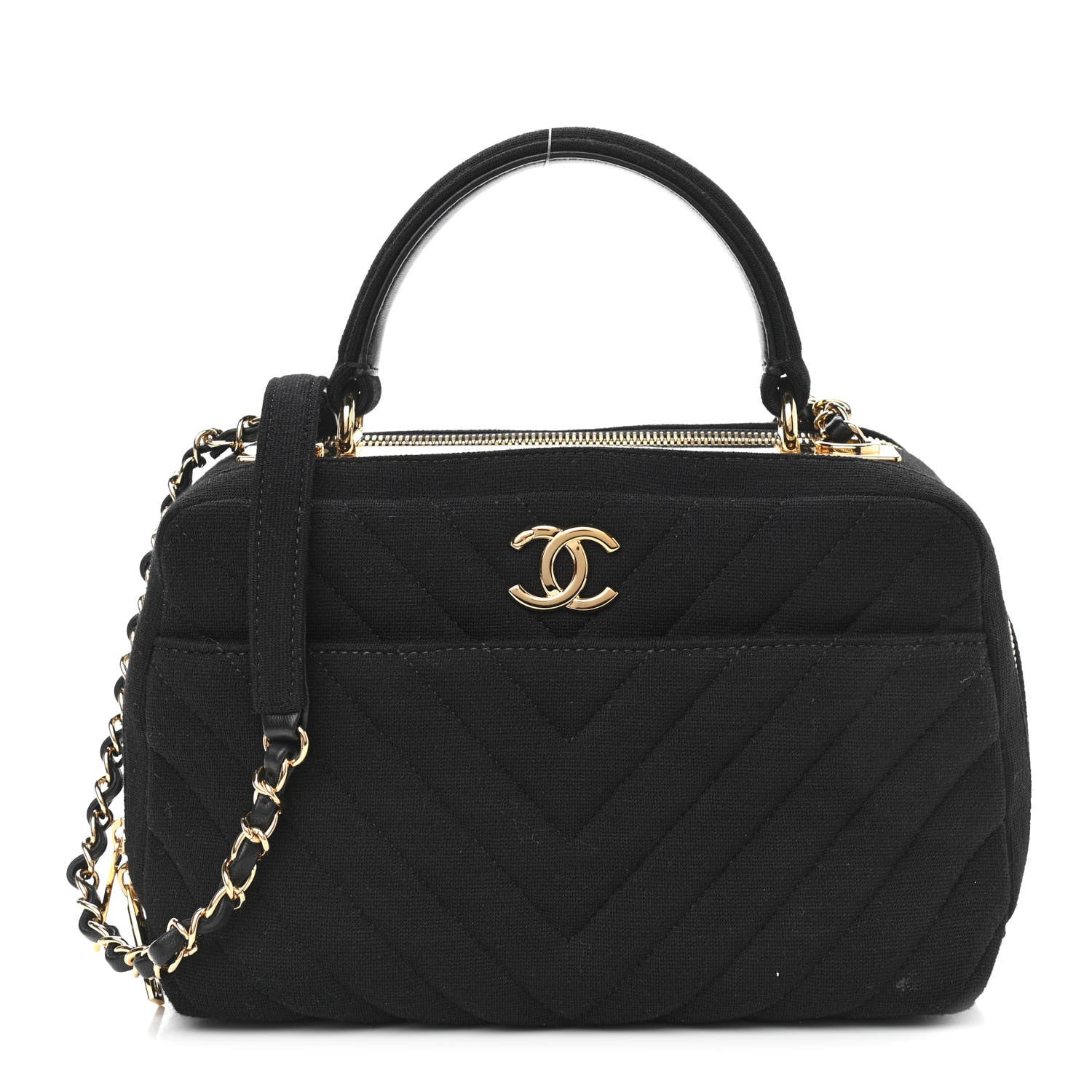 Chanel Jersey Chevron Quilted Medium Trendy CC Bowling Bag Black 1 of 11