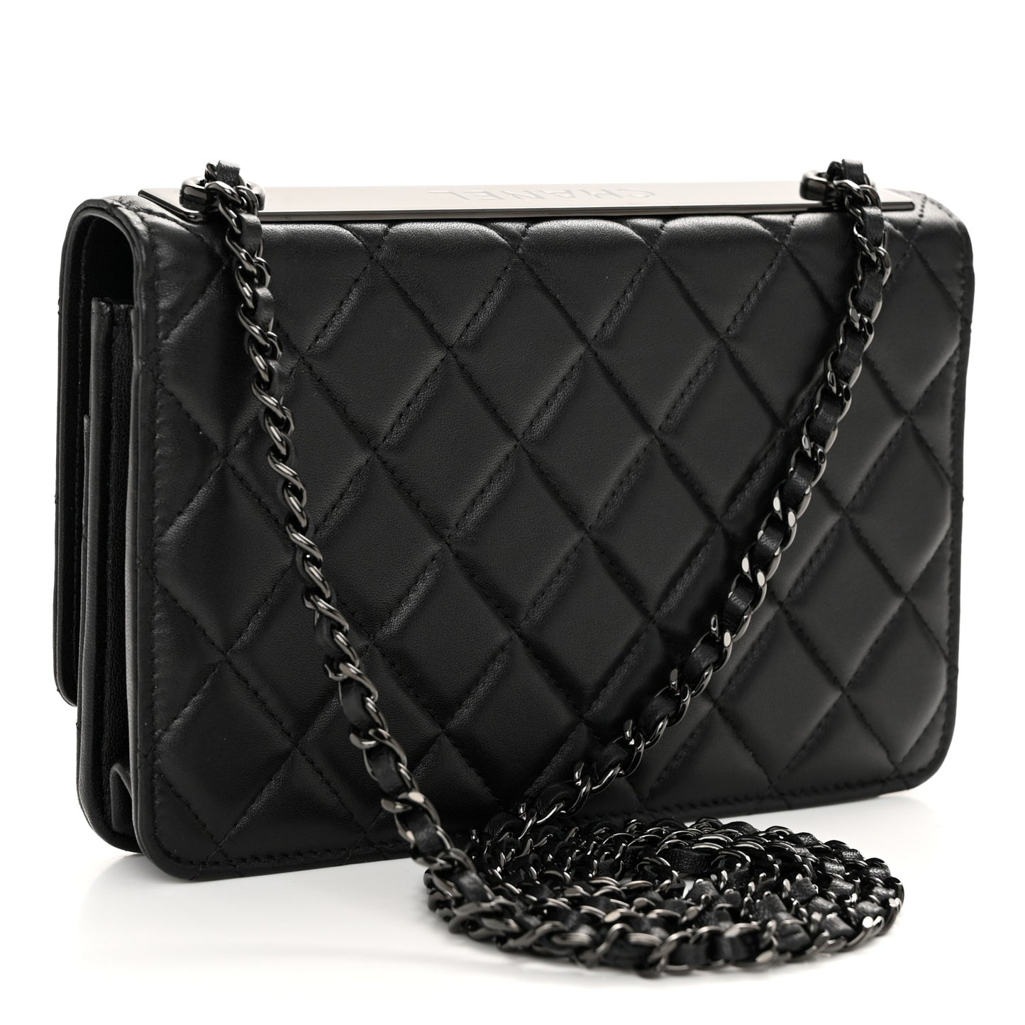 Lambskin Quilted Trendy CC Wallet On Chain WOC So Black
