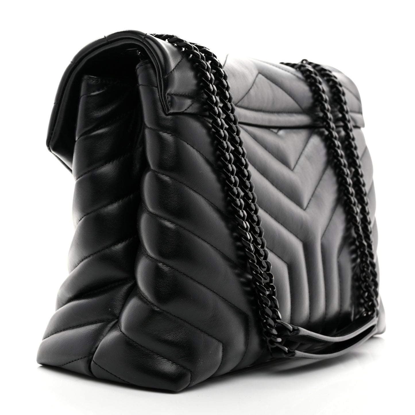 Calfskin Y Quilted Monogram Monochrome Medium Loulou Chain Satchel Black