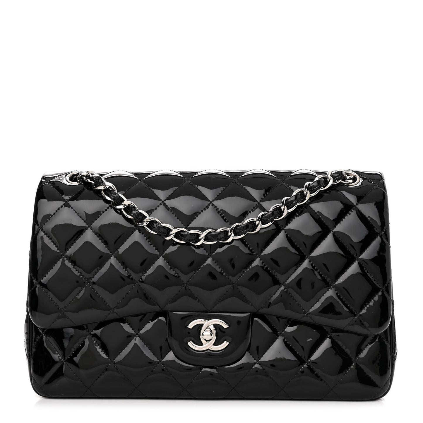 Patent Quilted Jumbo Double Flap Black