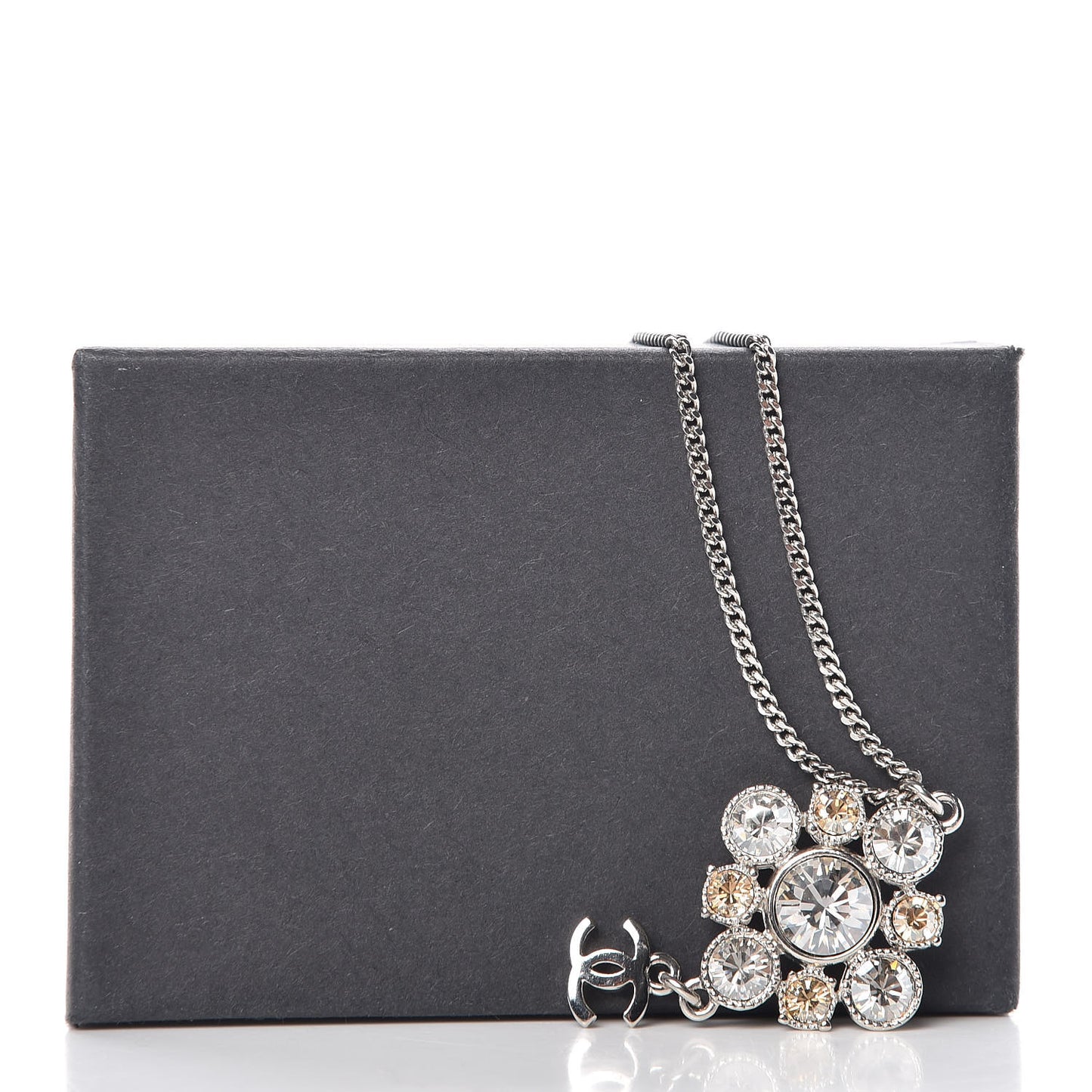 Crystal CC Drop Pendant Necklace Silver