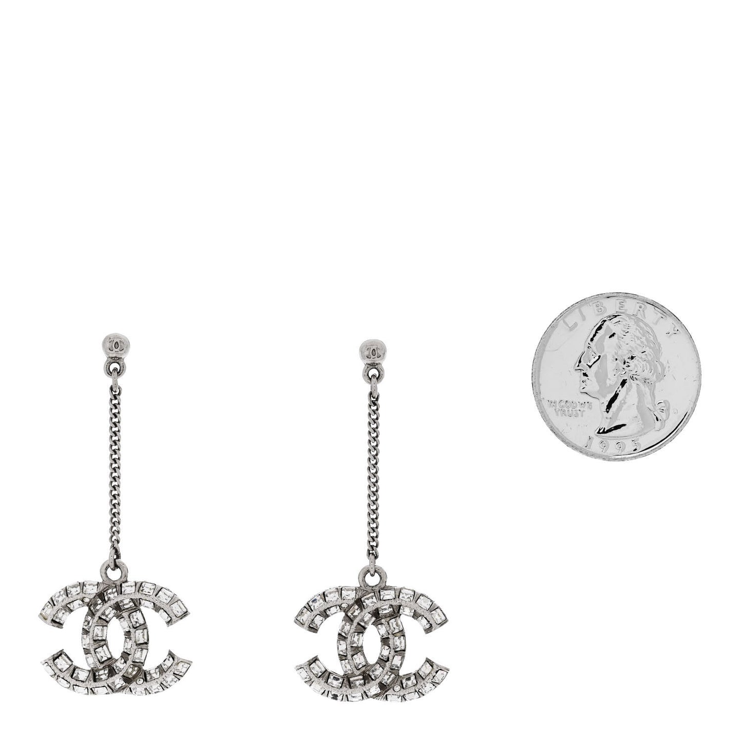 Baguette Crystal CC Drop Earrings Silver