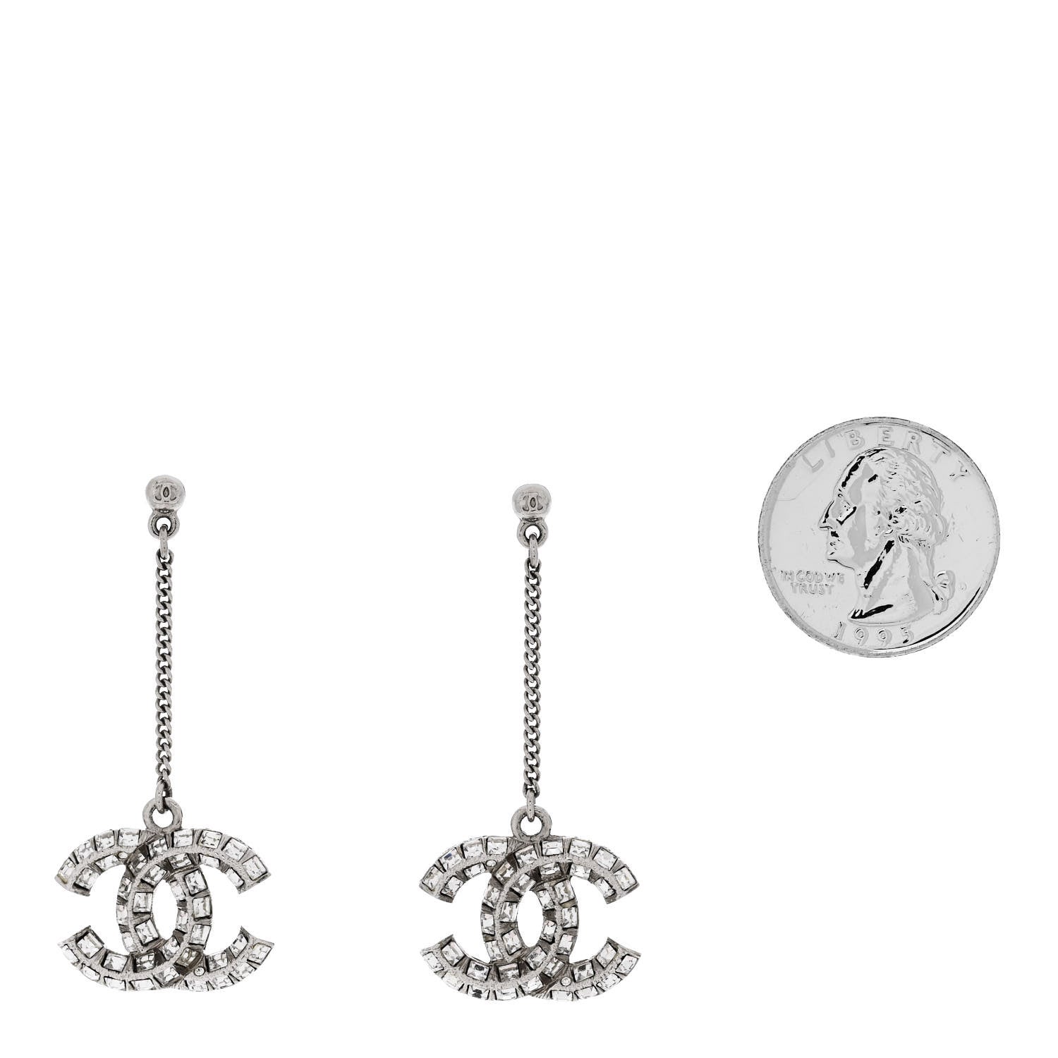 Chanel Baguette Crystal CC Drop Earrings Silver 2 of 4