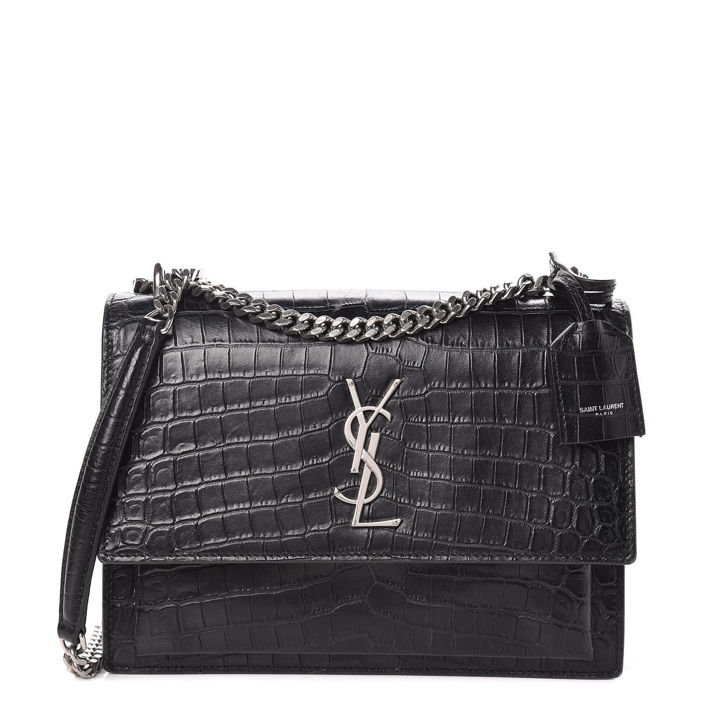 Calfskin Crocodile Embossed Medium Monogram Sunset Black