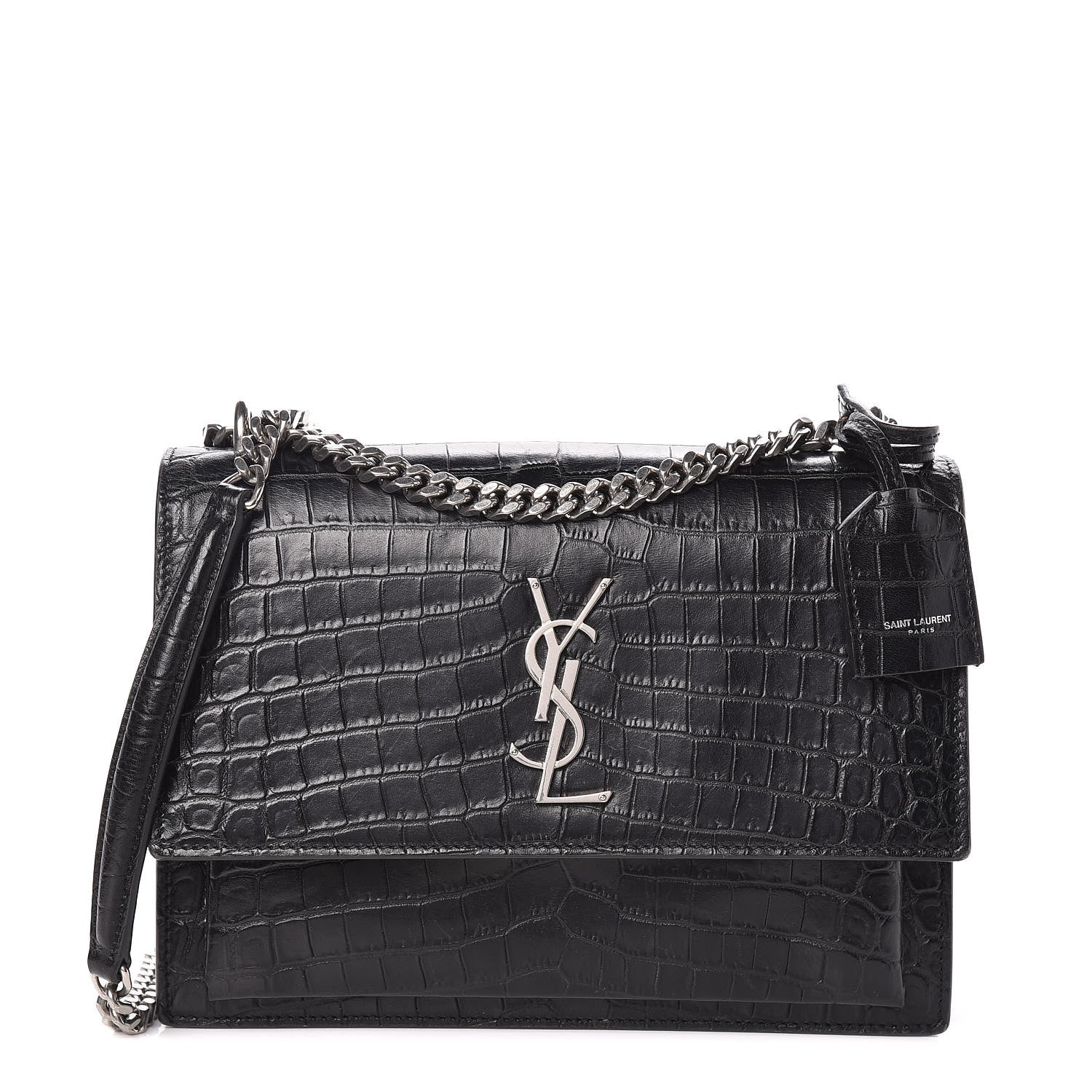 Saint Laurent Calfskin Crocodile Embossed Medium Monogram Sunset Black 1 of 9