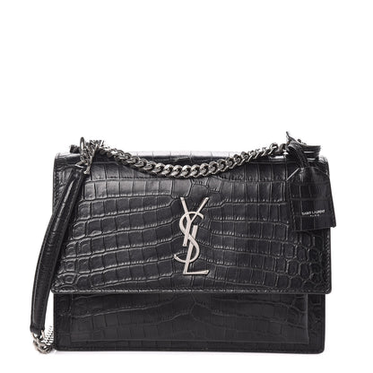 Saint Laurent Calfskin Crocodile Embossed Medium Monogram Sunset Black 1 of 9