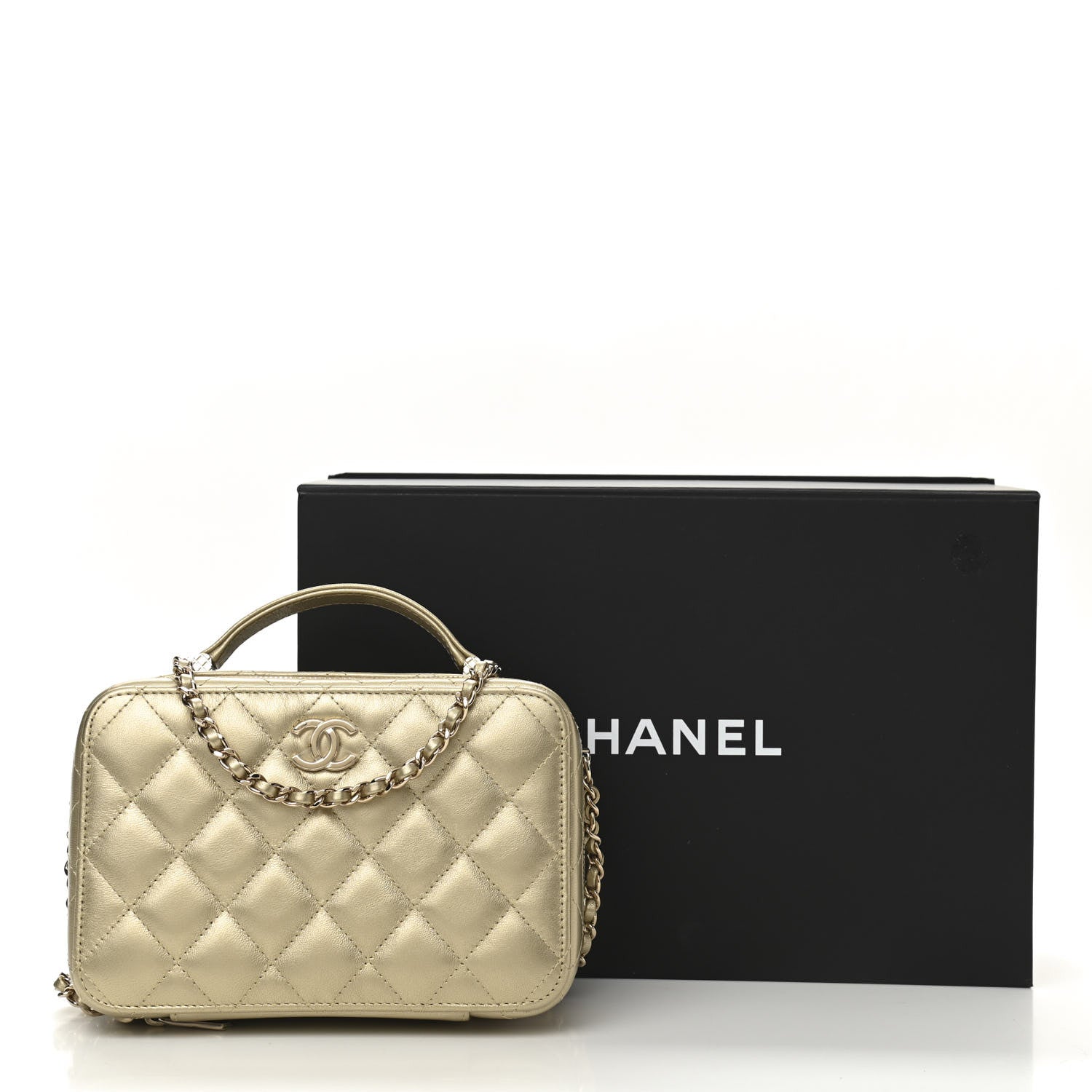 Chanel Metallic Lambskin Quilted Top Handle Vanity Case Gold 11 of 11