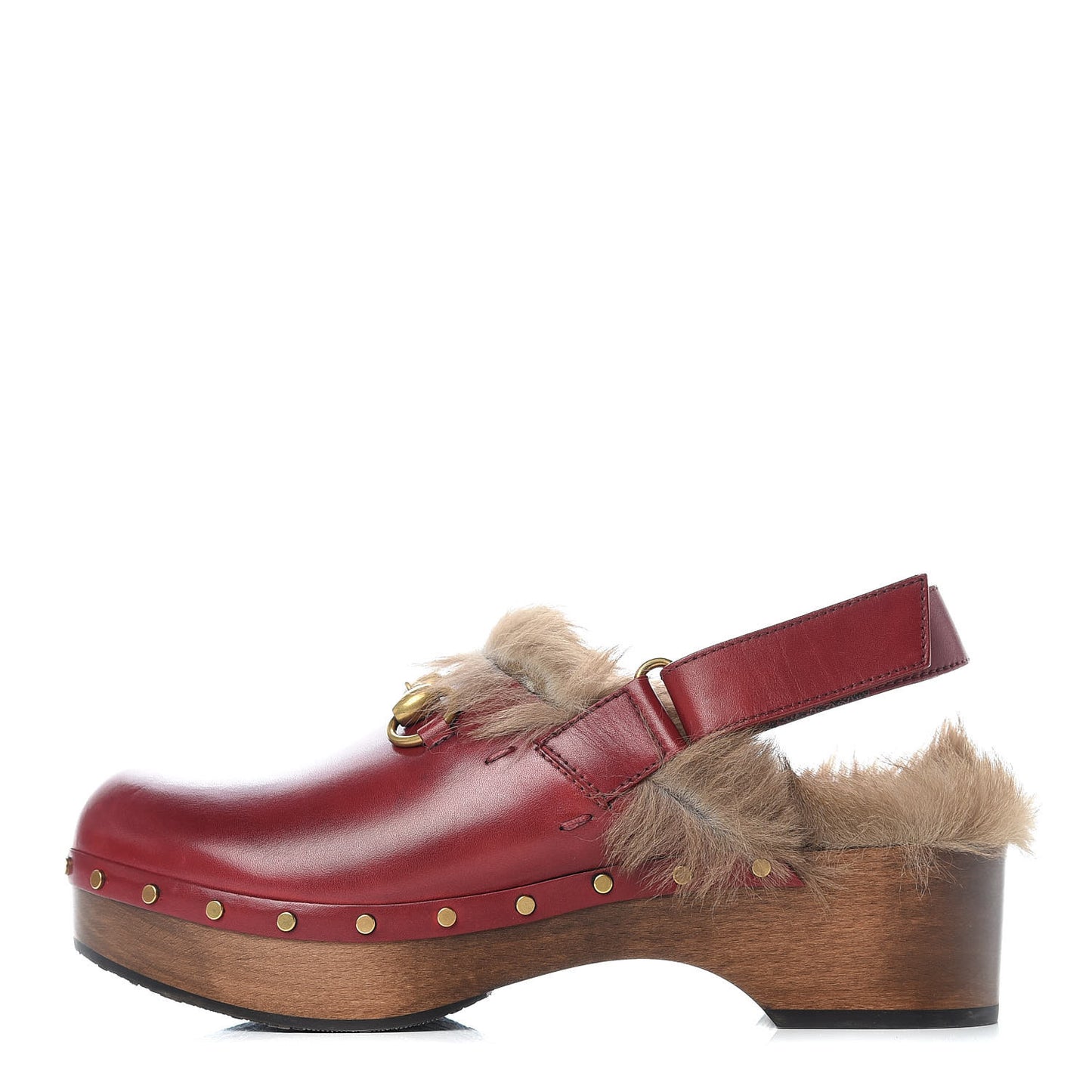 Calfskin Fur Horsebit Amstel Slingback Clogs 39 Rosso Naturale