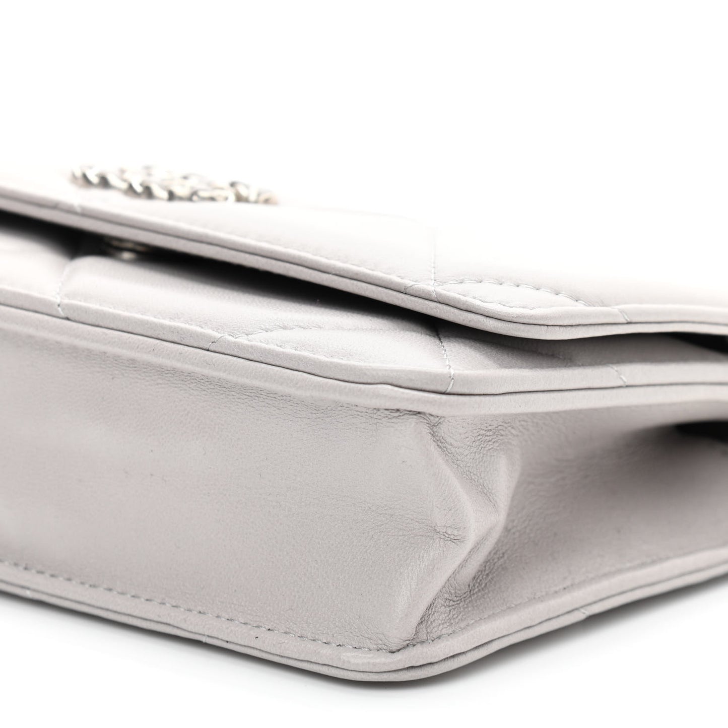 Lambskin Quilted Chanel 19 Wallet On Chain WOC Grey