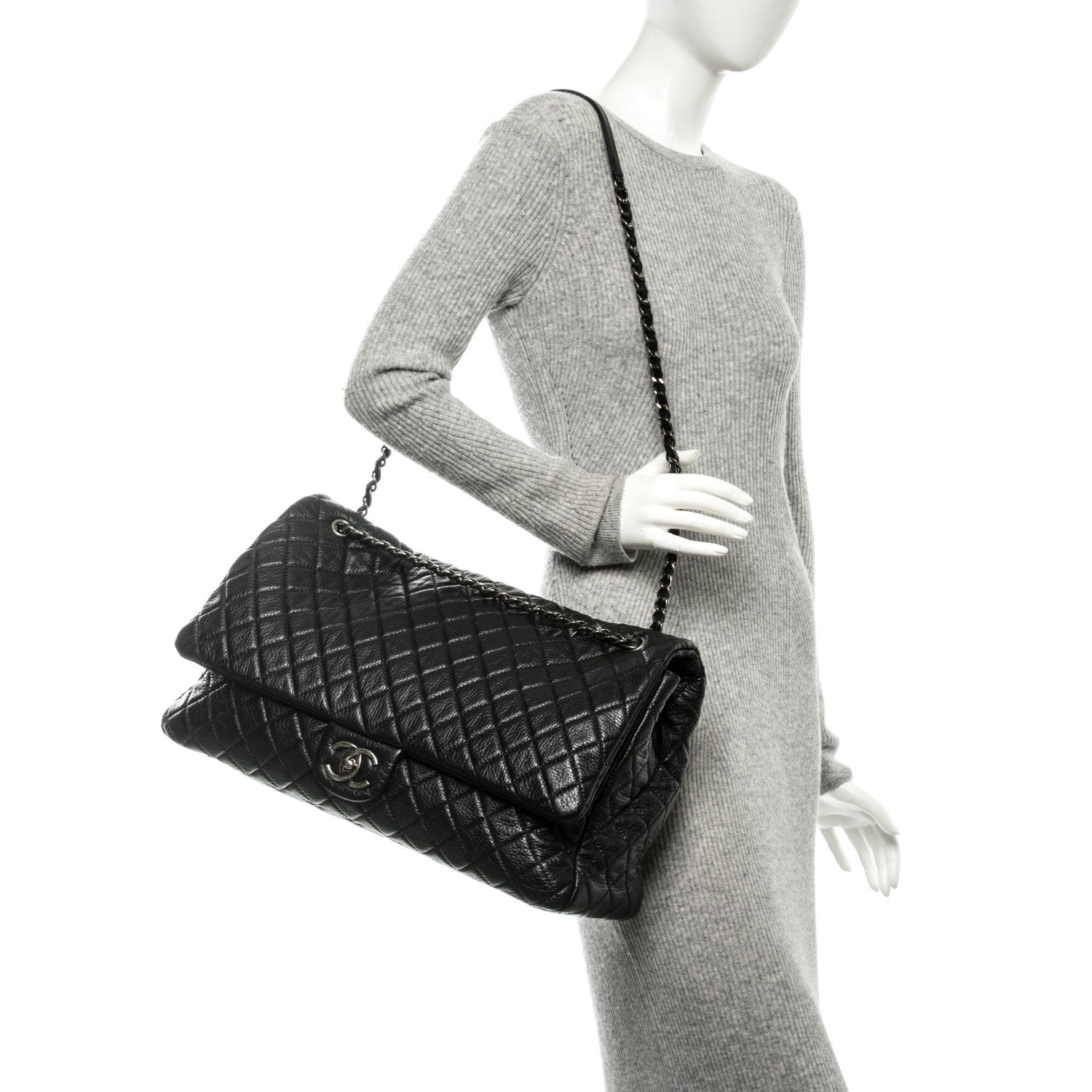 Chanel Calfskin Quilted XXL Travel Flap Bag Black 2 of 7
