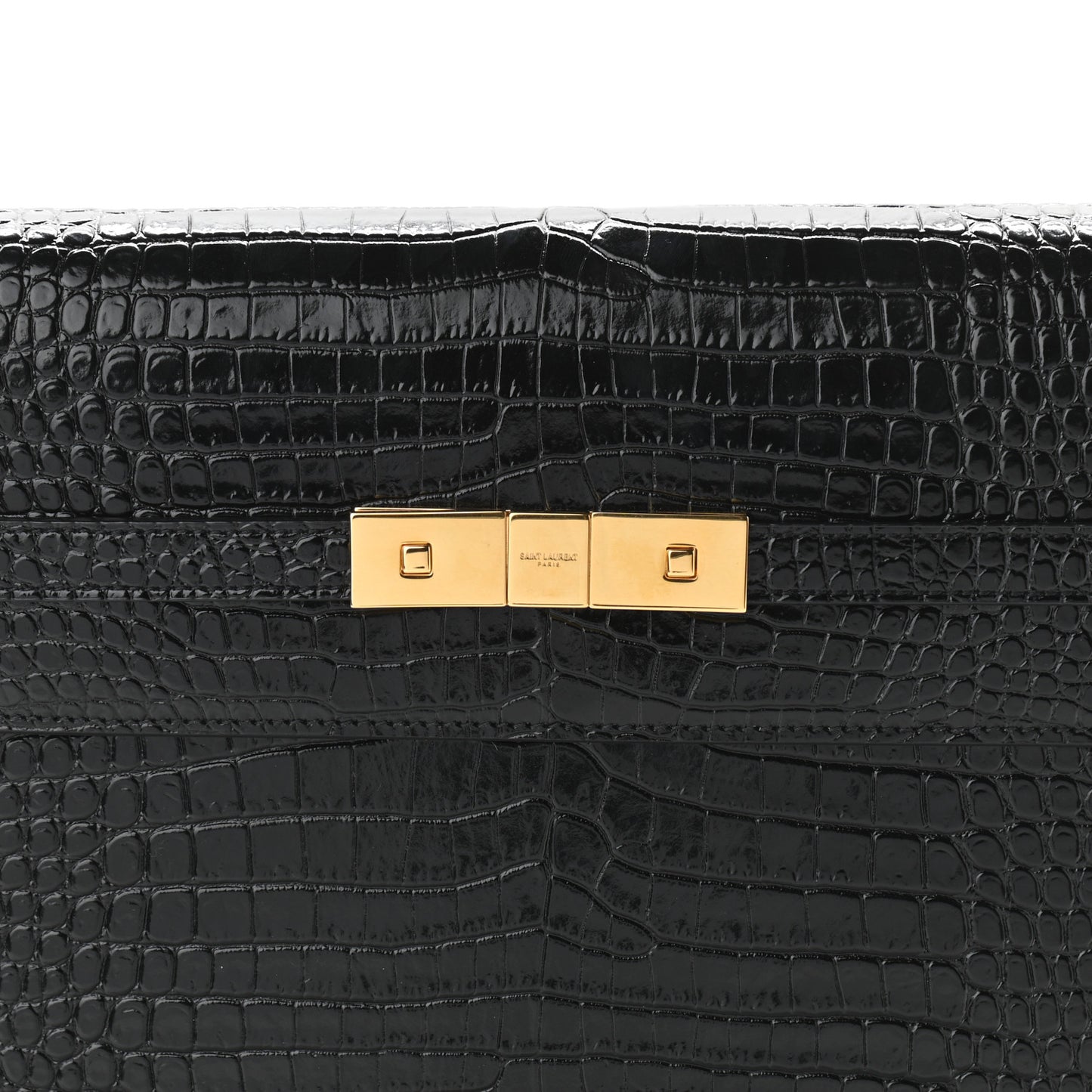 Shiny Calfskin Crocodile Embossed Manhattan Baguette Black