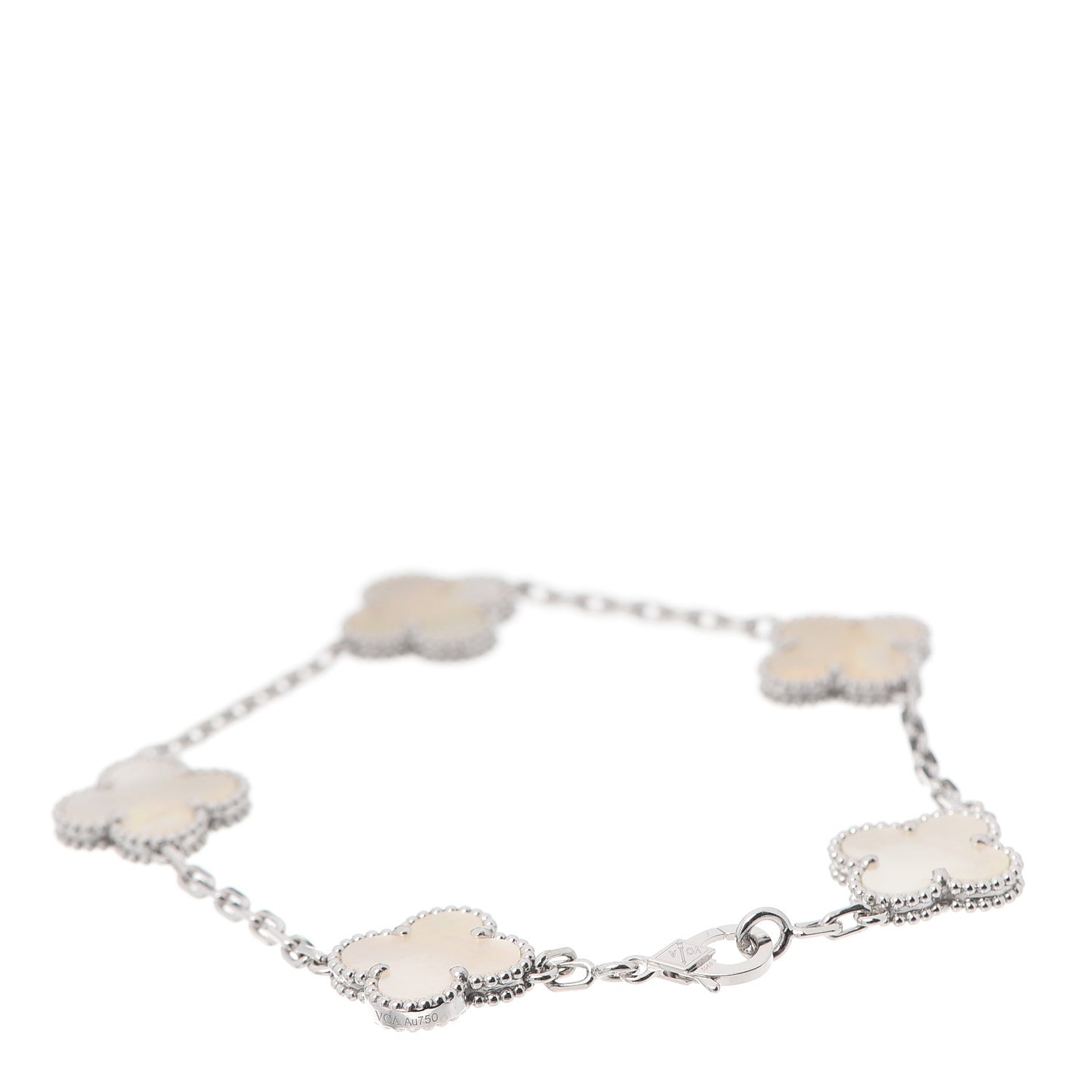 18K White Gold Mother of Pearl 5 Motifs Vintage Alhambra Bracelet