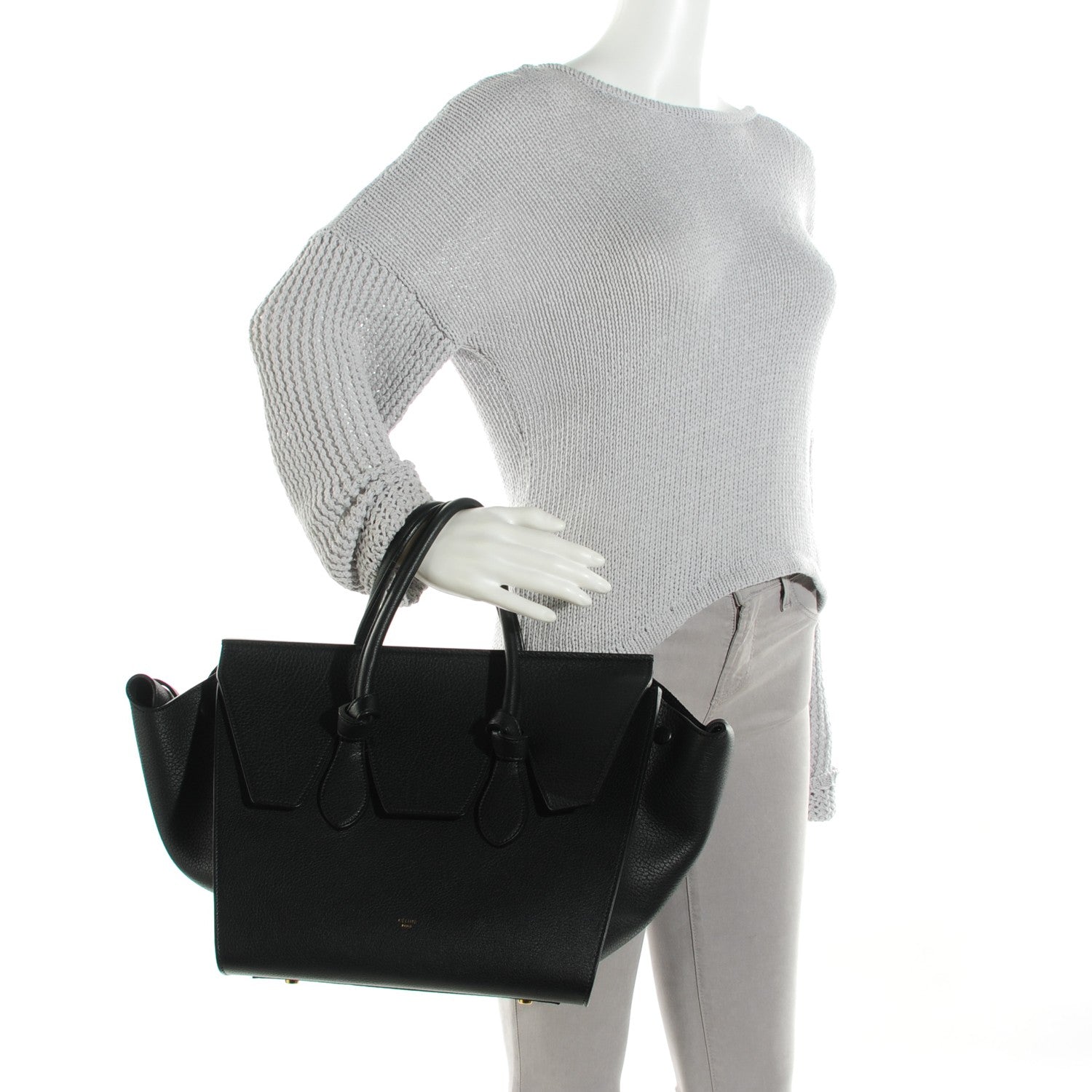 Celine Crisped Calfskin Small Tie Knot Tote Black 2 of 7