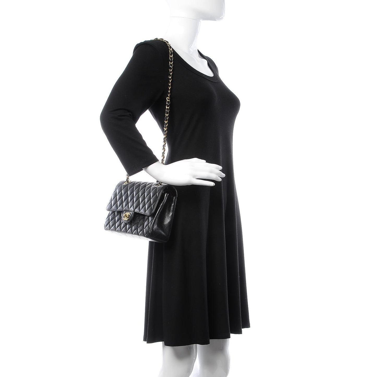Caviar Quilted Medium Double Flap Black