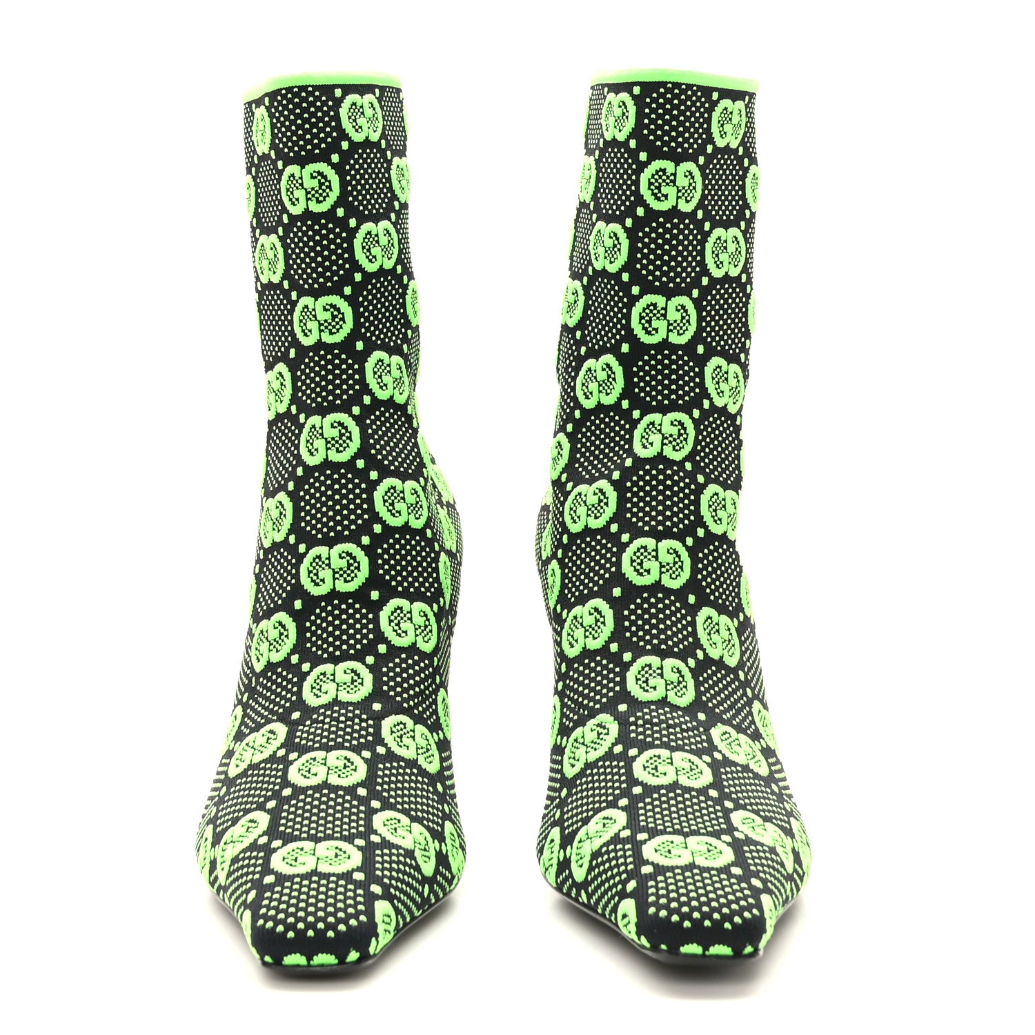 Gucci Technical Jersey Knit GG Monogram Square G 75mm Ankle Boots 38.5 Black Neon Green 2 of 7